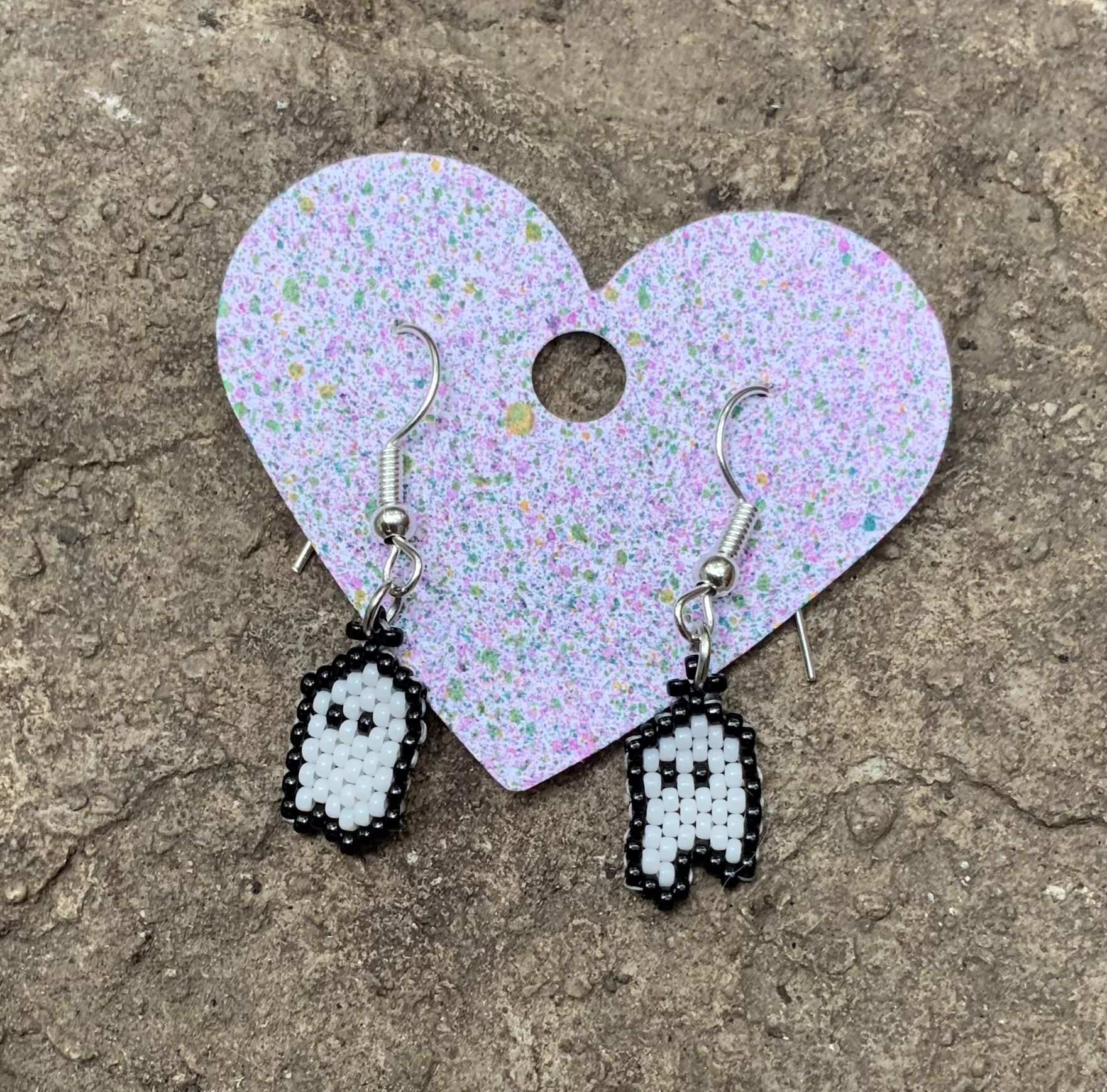 Tiny beaded ghost earrings #3