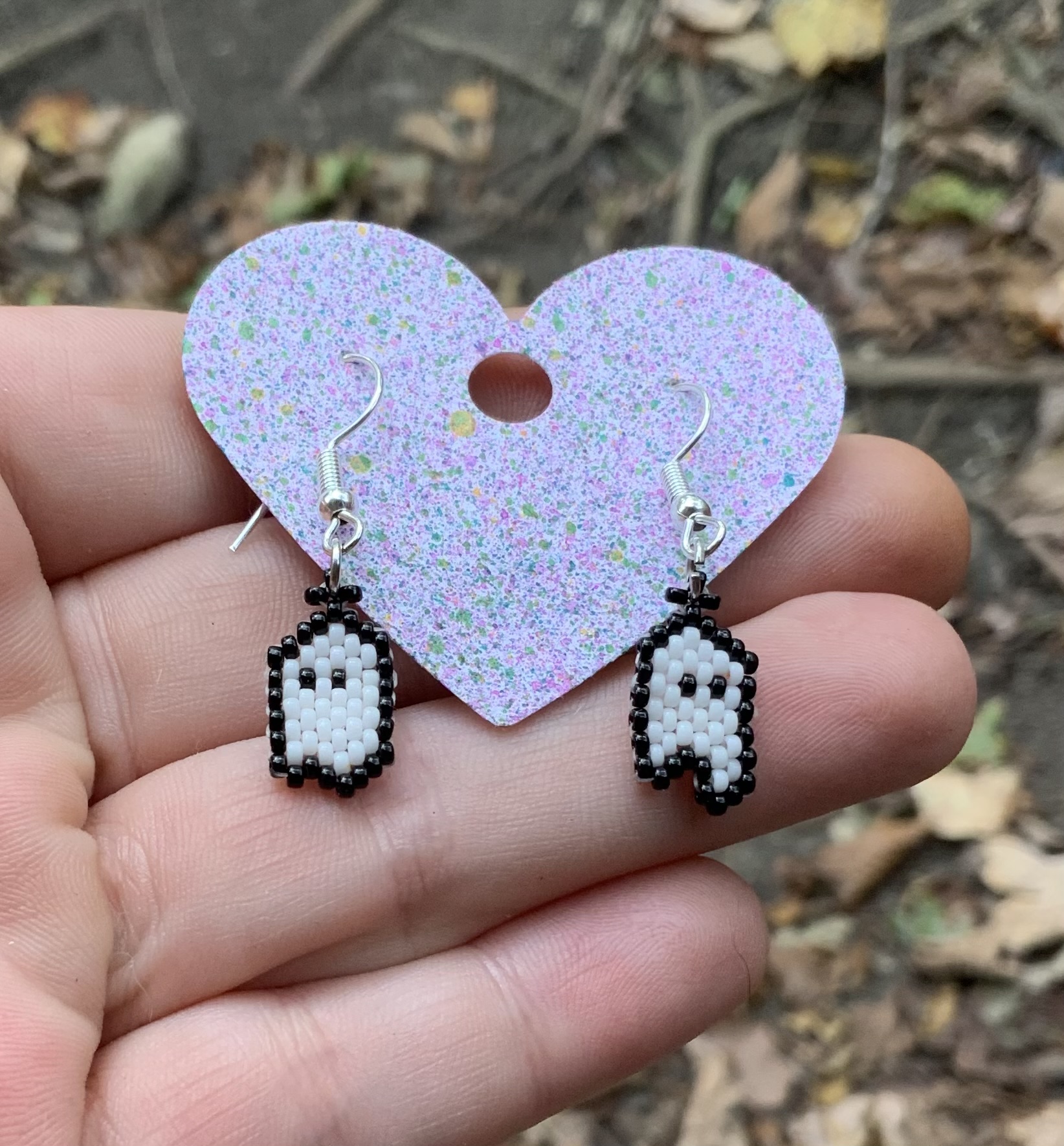 Tiny beaded ghost earrings #3
