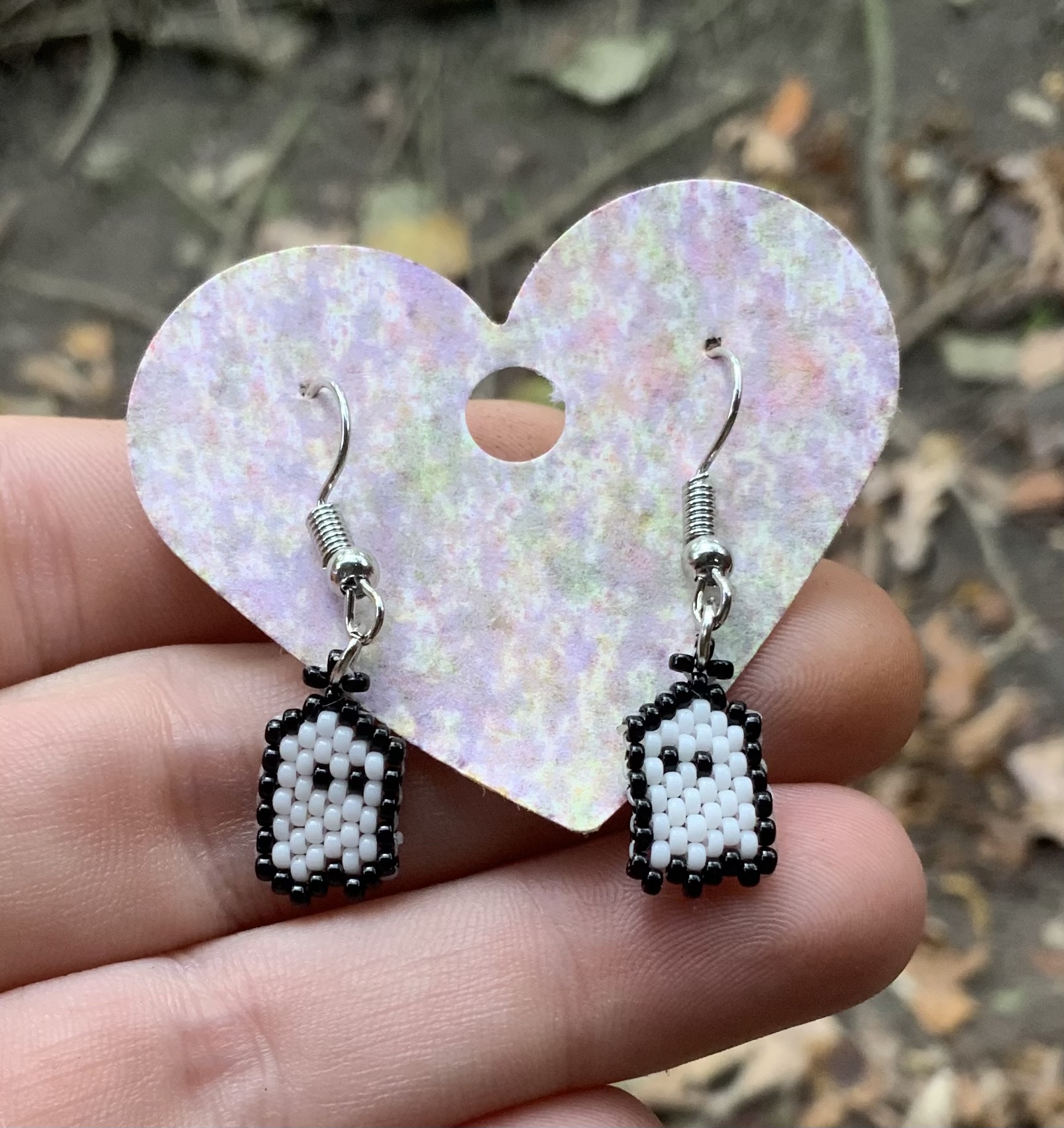 Tiny beaded ghost earrings #4