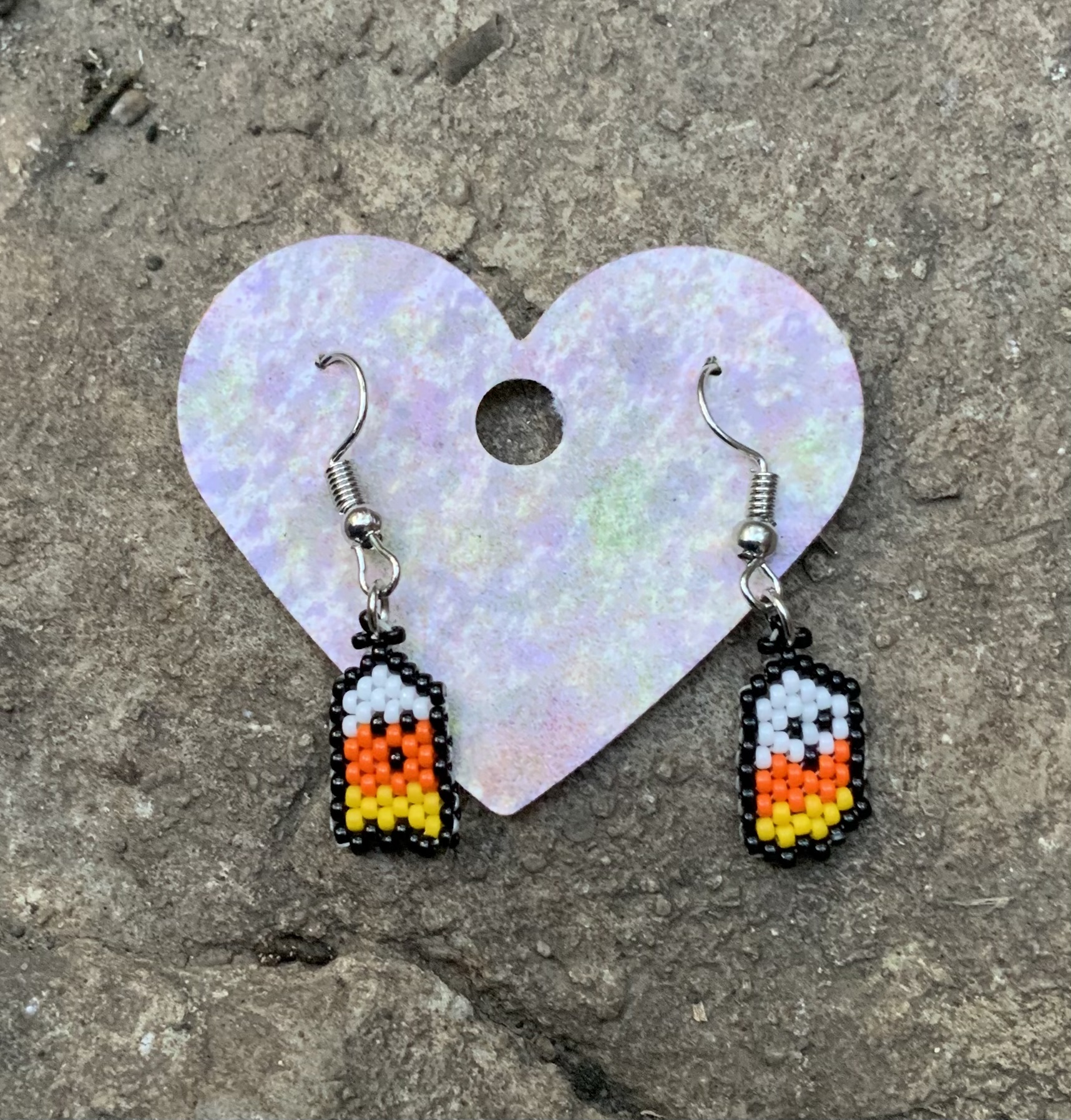 Candy corn Halloween beaded ghost earrings 