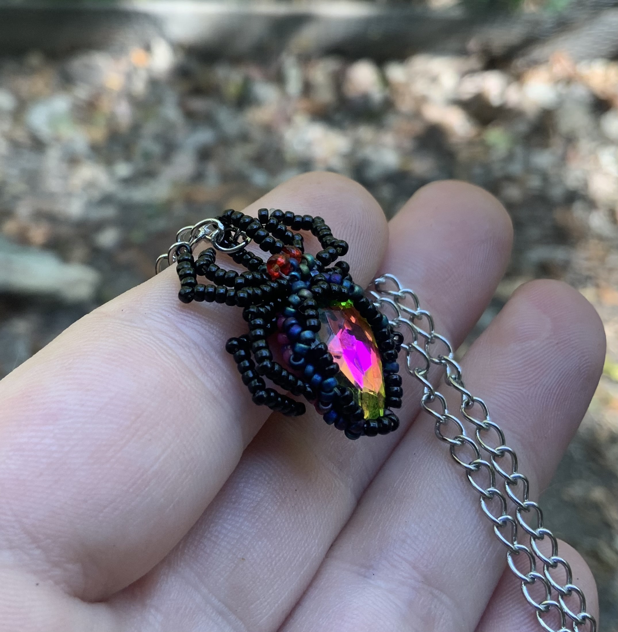 Little spider spood beaded pendant