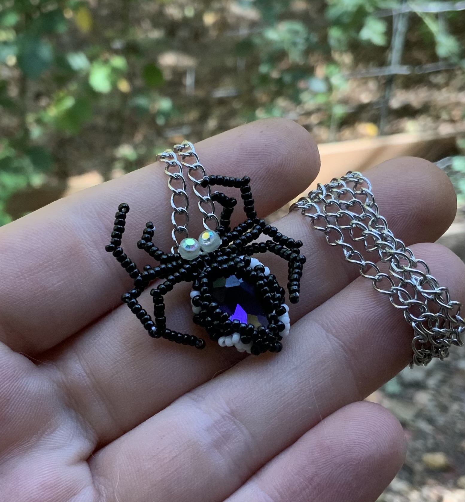 Black and white beaded spider pendant 