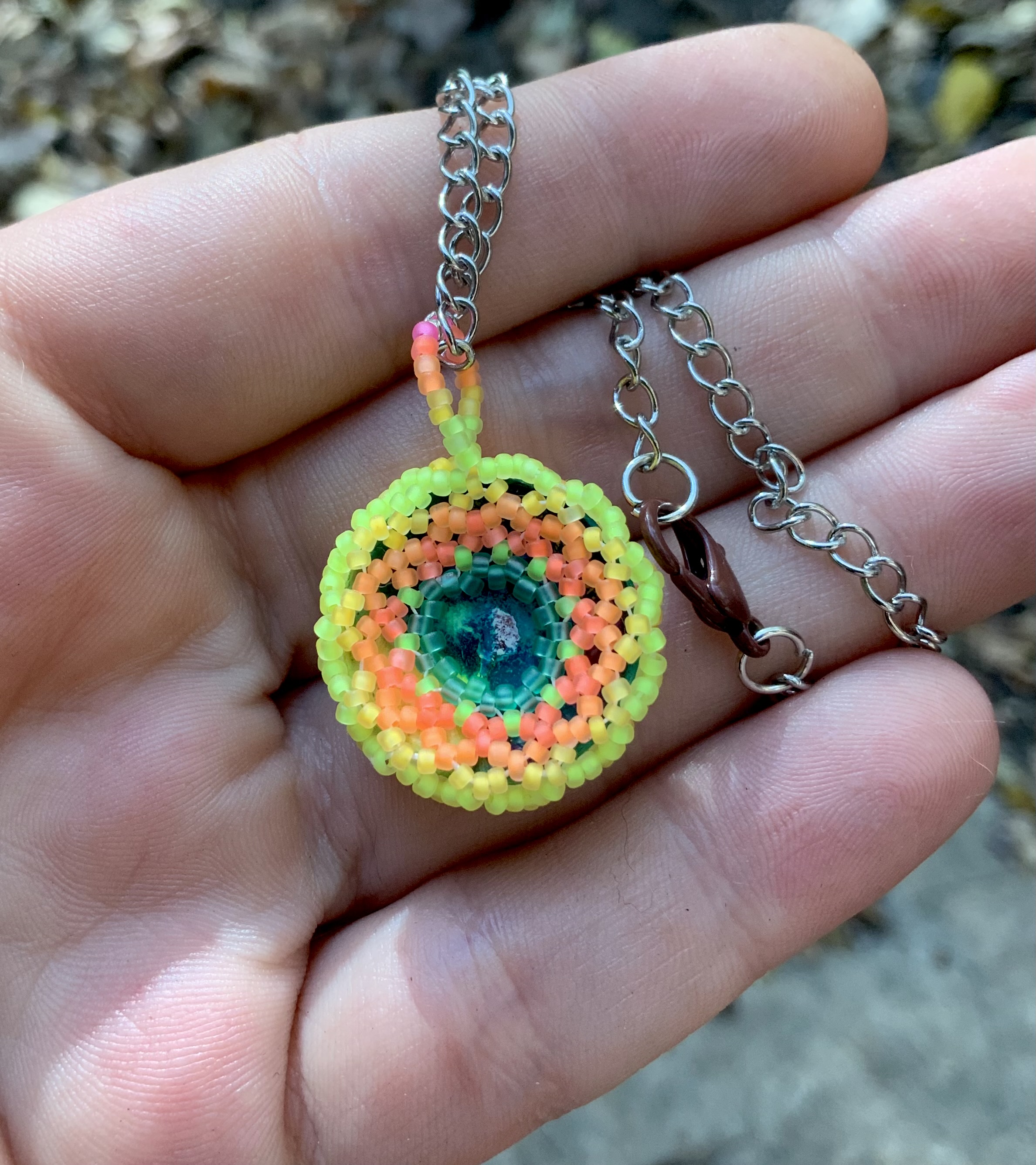 Neon blue earth beaded pendant