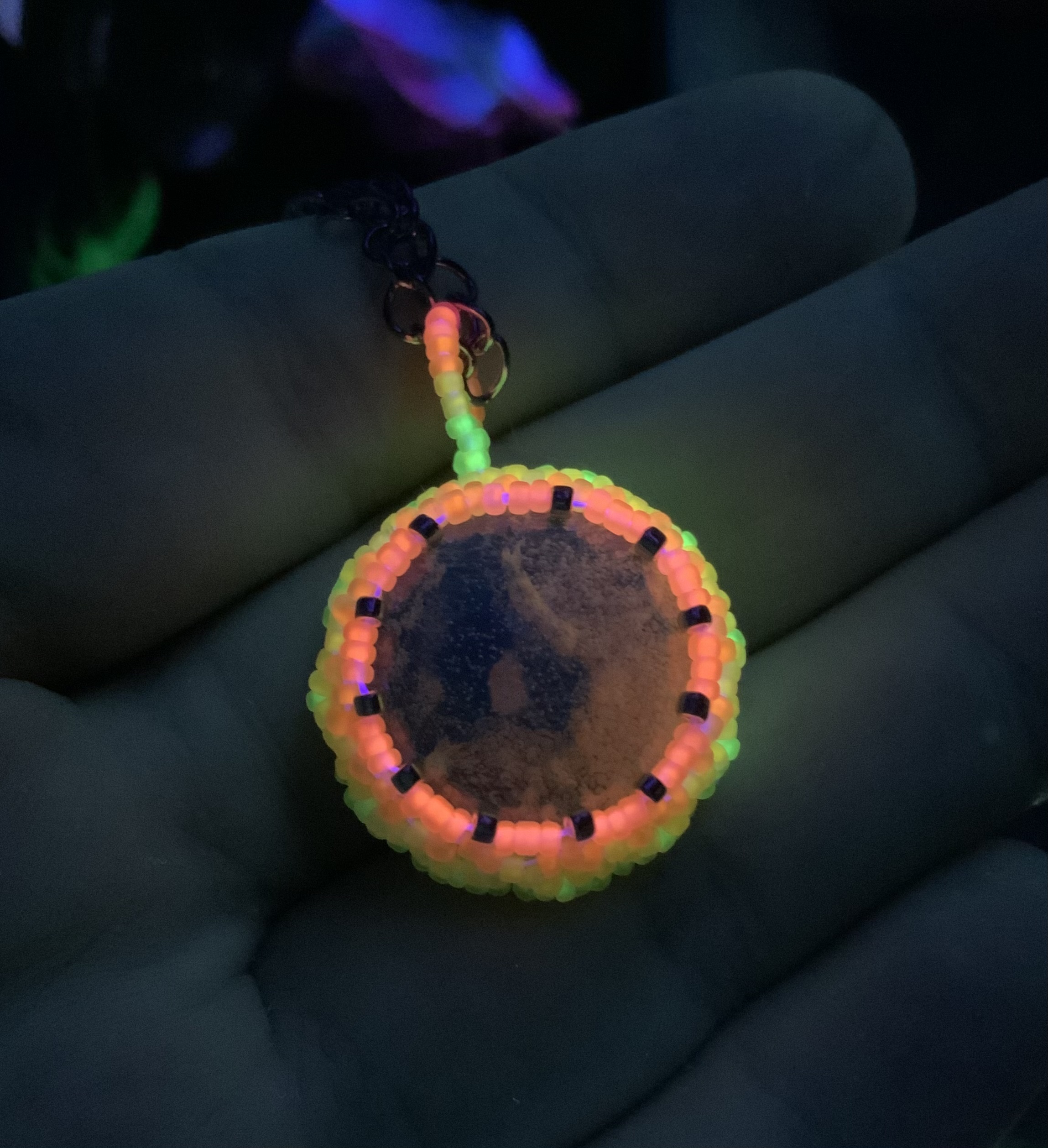 Neon blue earth beaded pendant