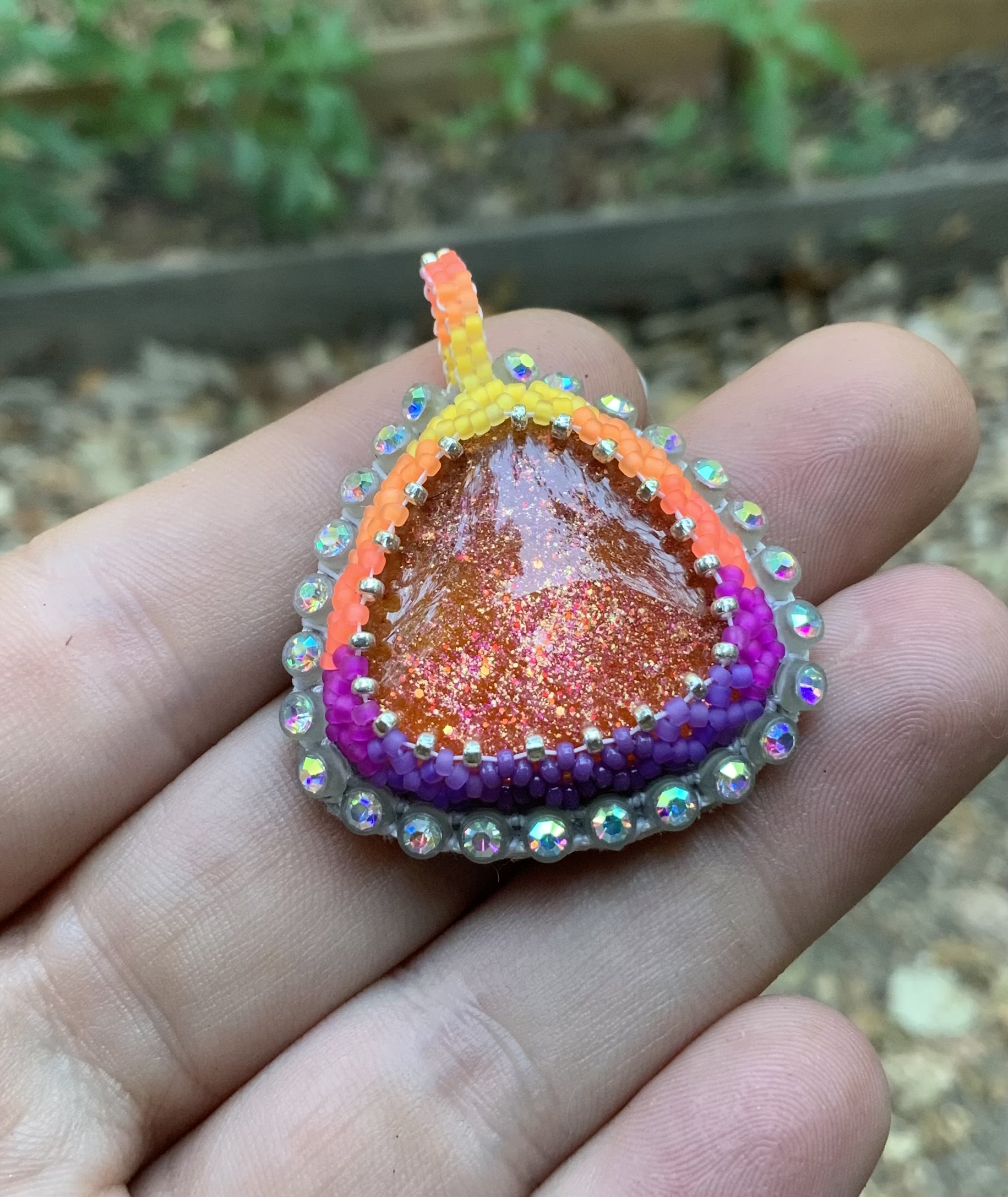 Beaded Halloween treat color shifty pendant 