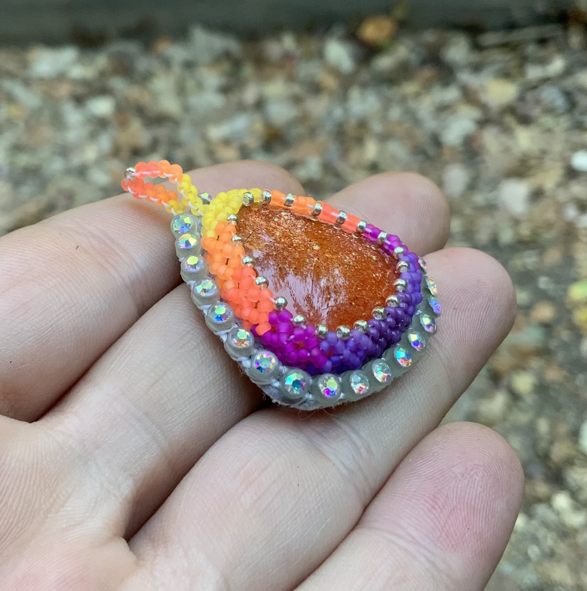 Beaded Halloween treat color shifty pendant 