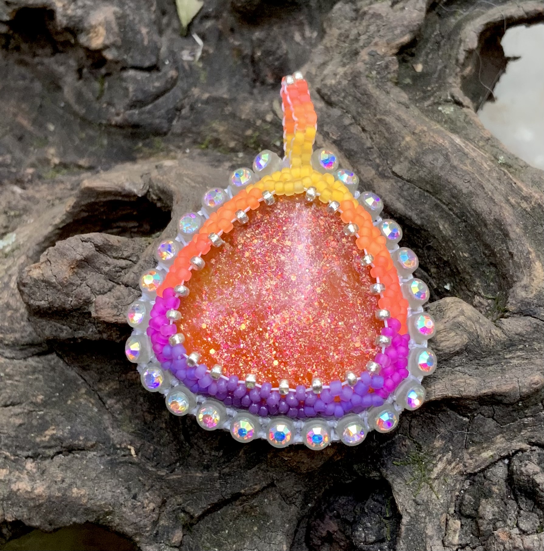 Beaded Halloween treat color shifty pendant 