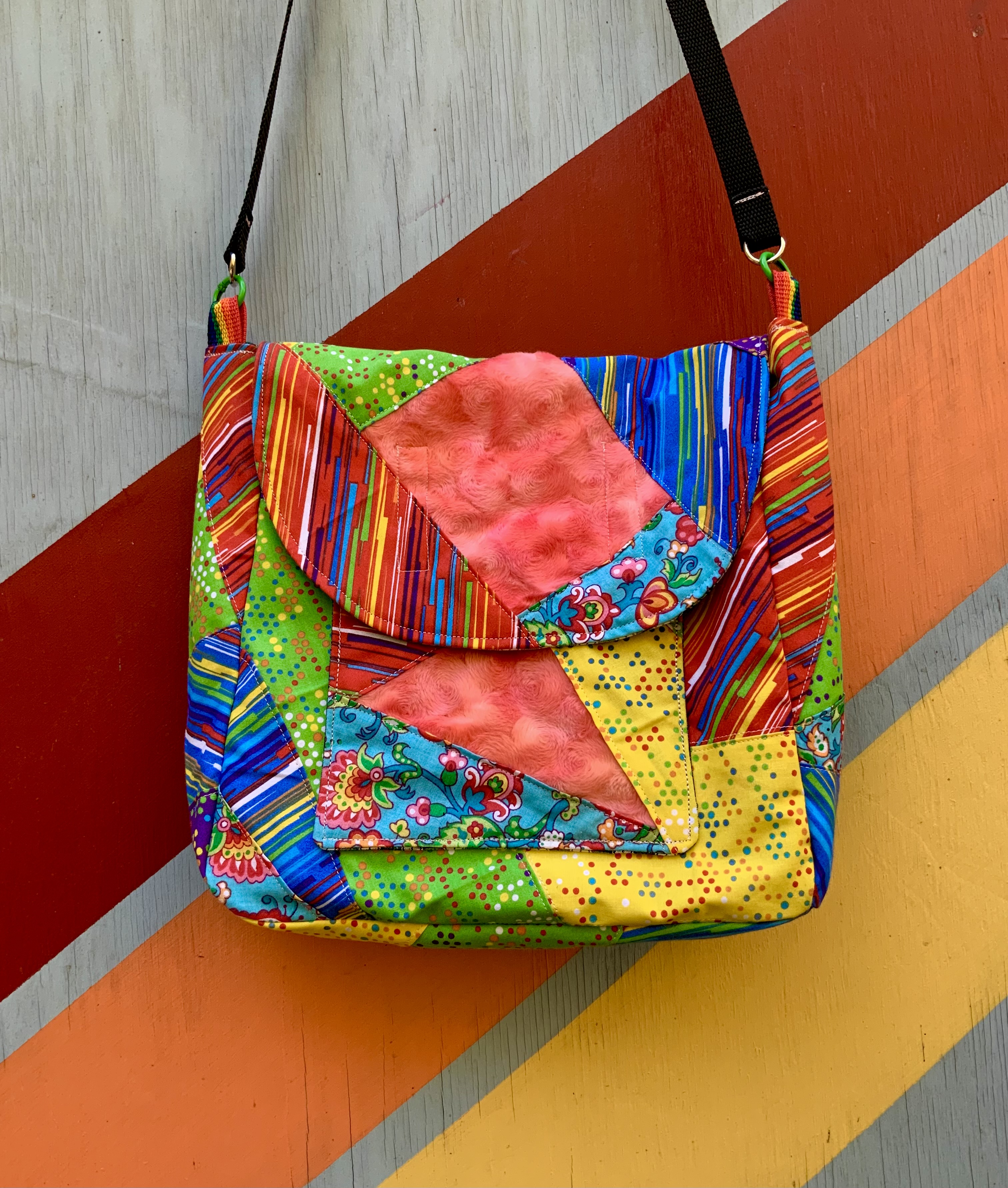 Rainbow patchwork jazz messenger bag purse 