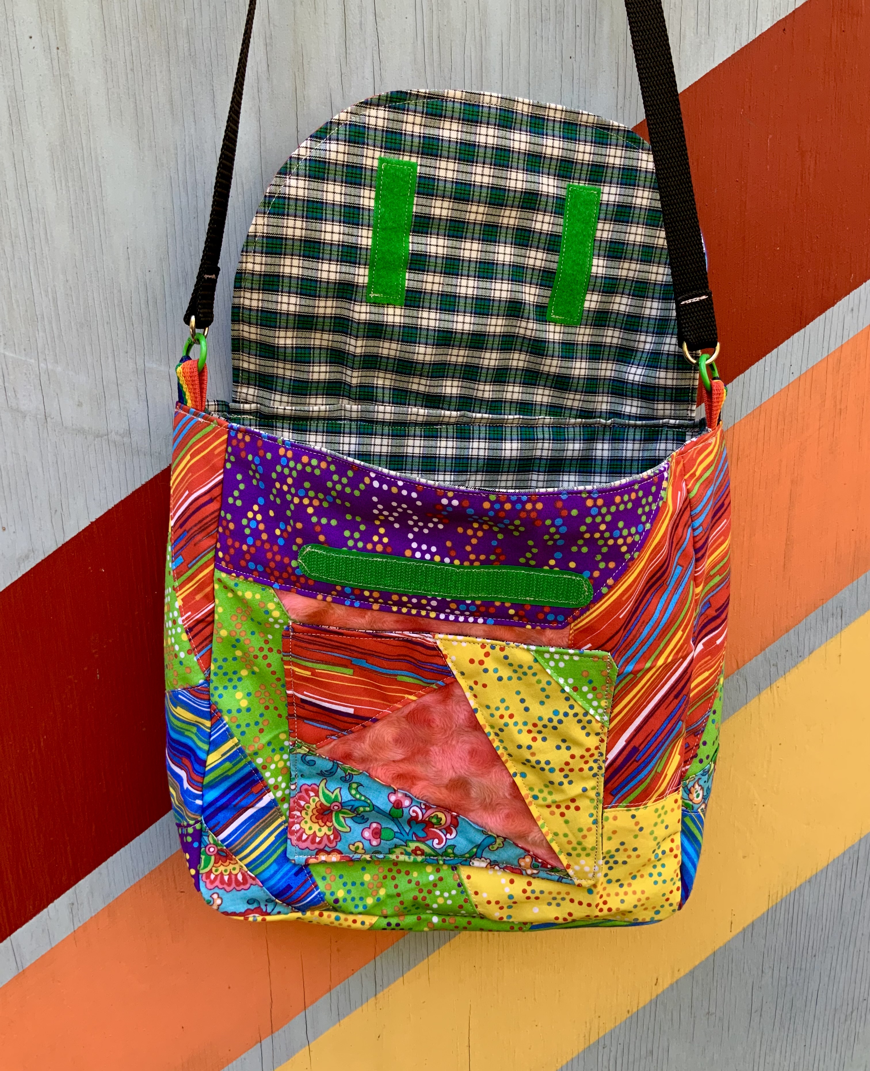 Rainbow patchwork jazz messenger bag purse 