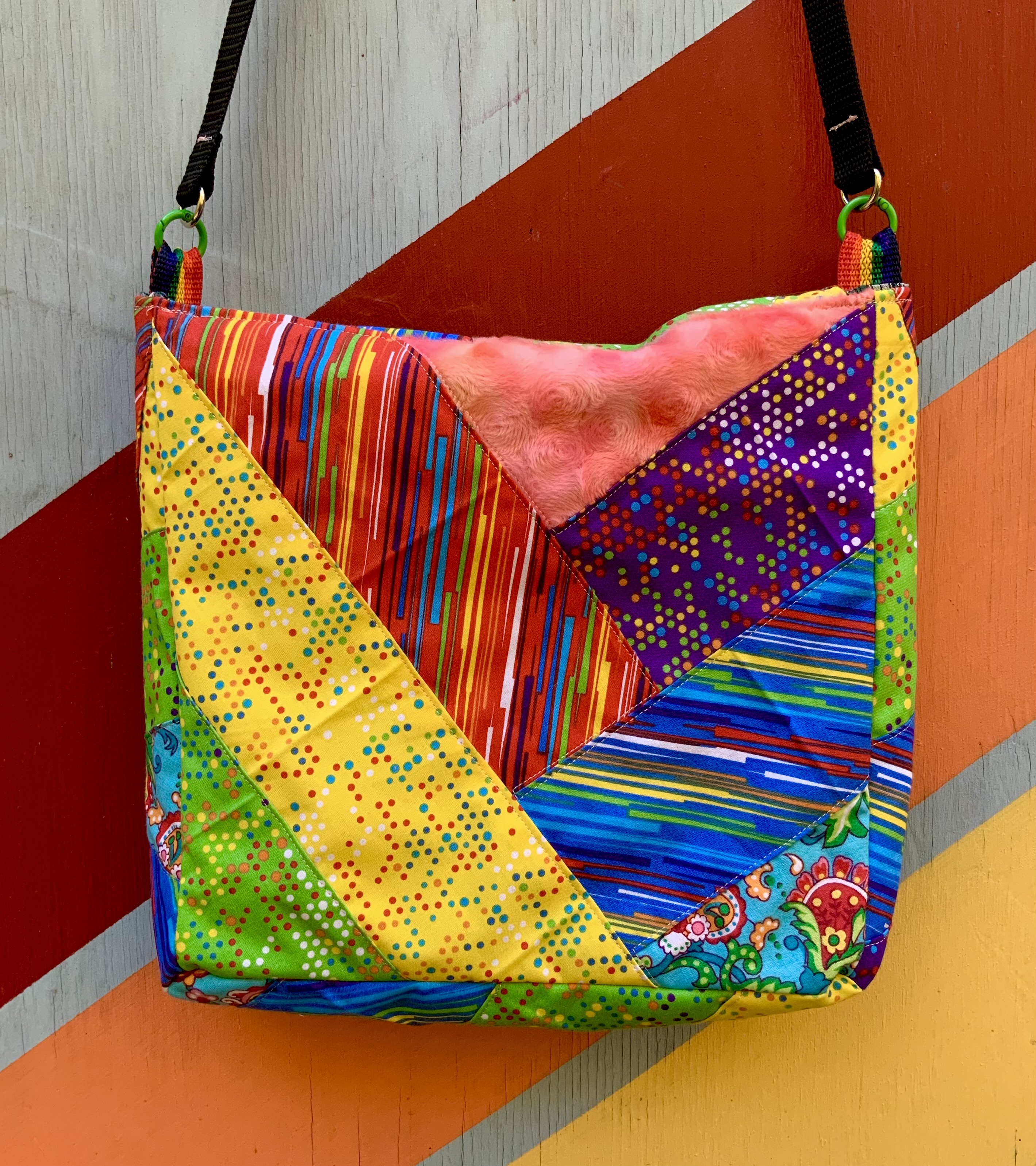 Rainbow patchwork jazz messenger bag purse 