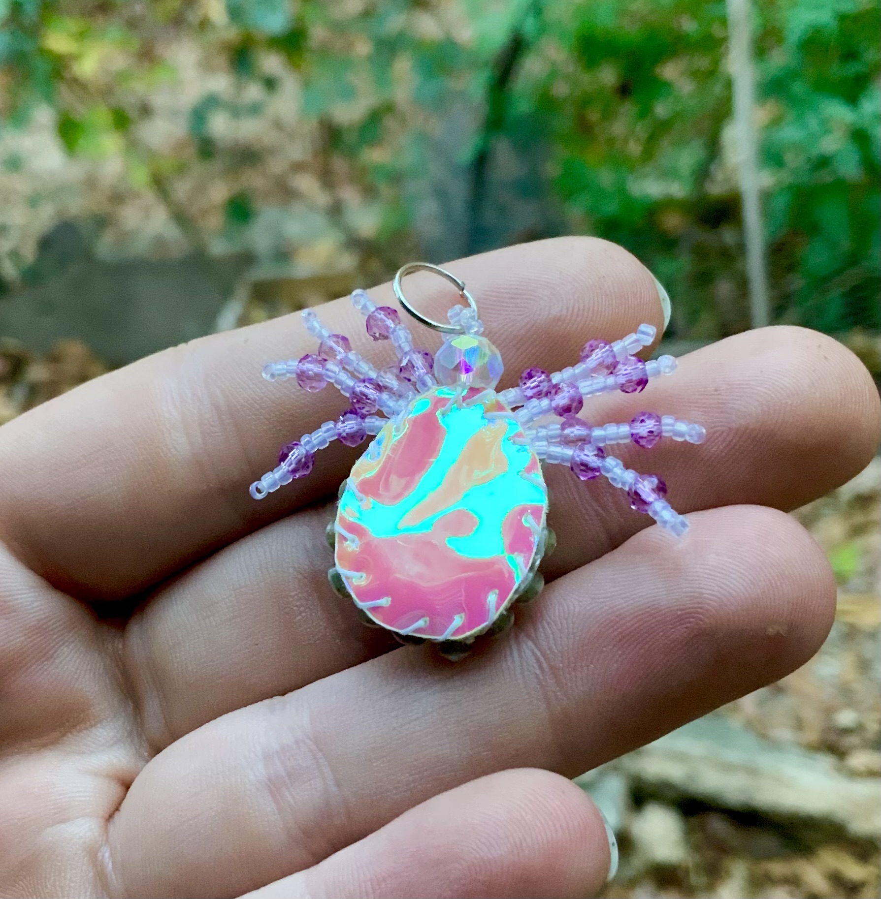 Beaded glow in the dark spider pendant