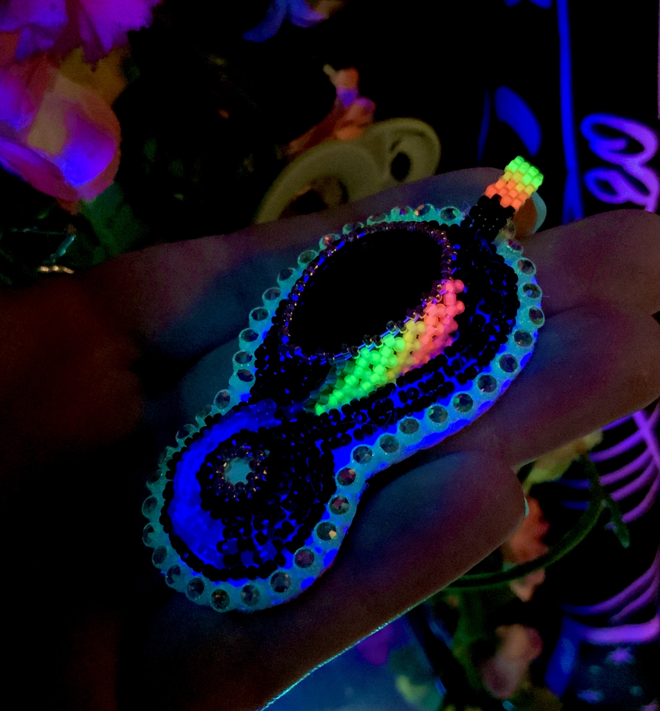 Rainbow swoop labradorite and Ethiopian opal beaded amulet