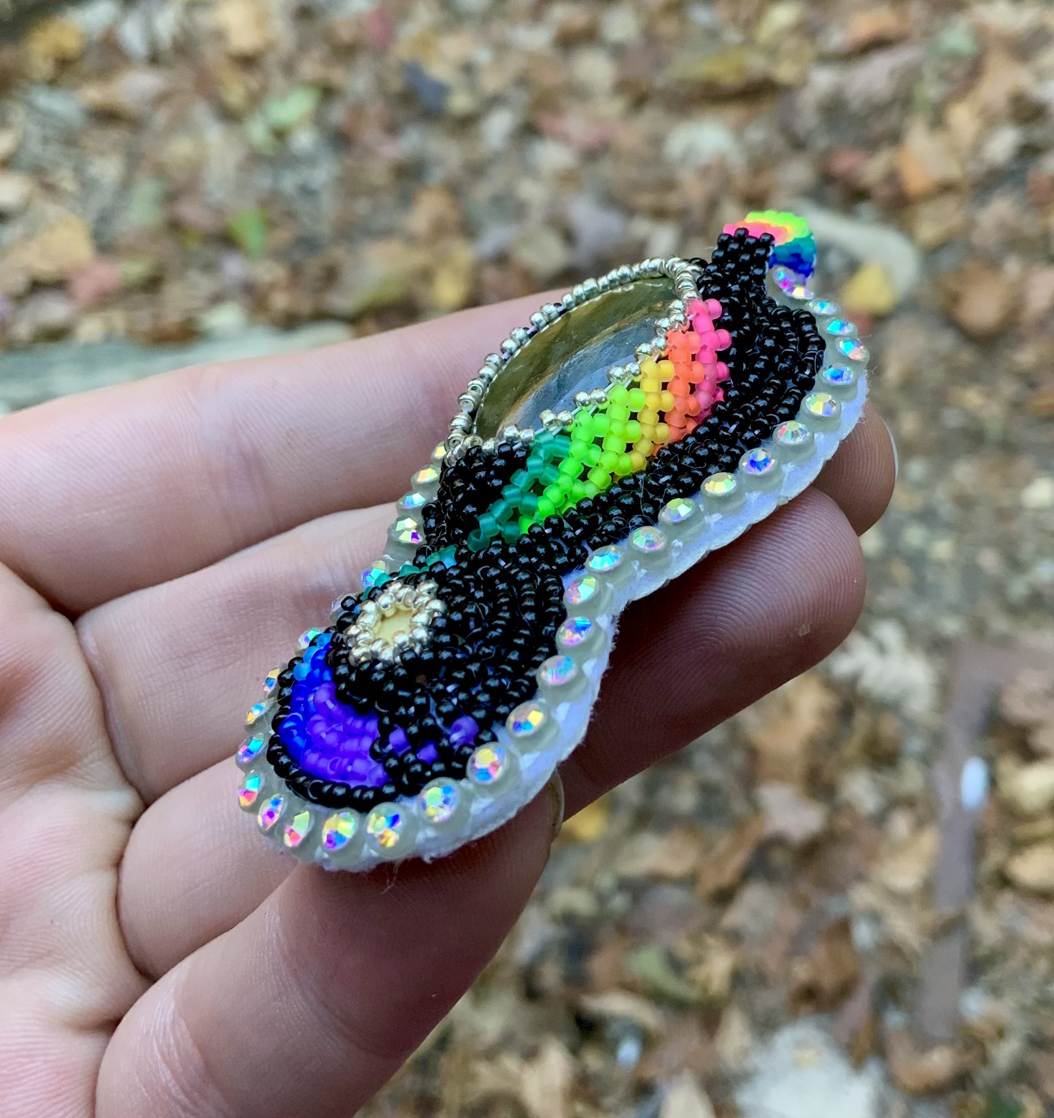 Rainbow swoop labradorite and Ethiopian opal beaded amulet