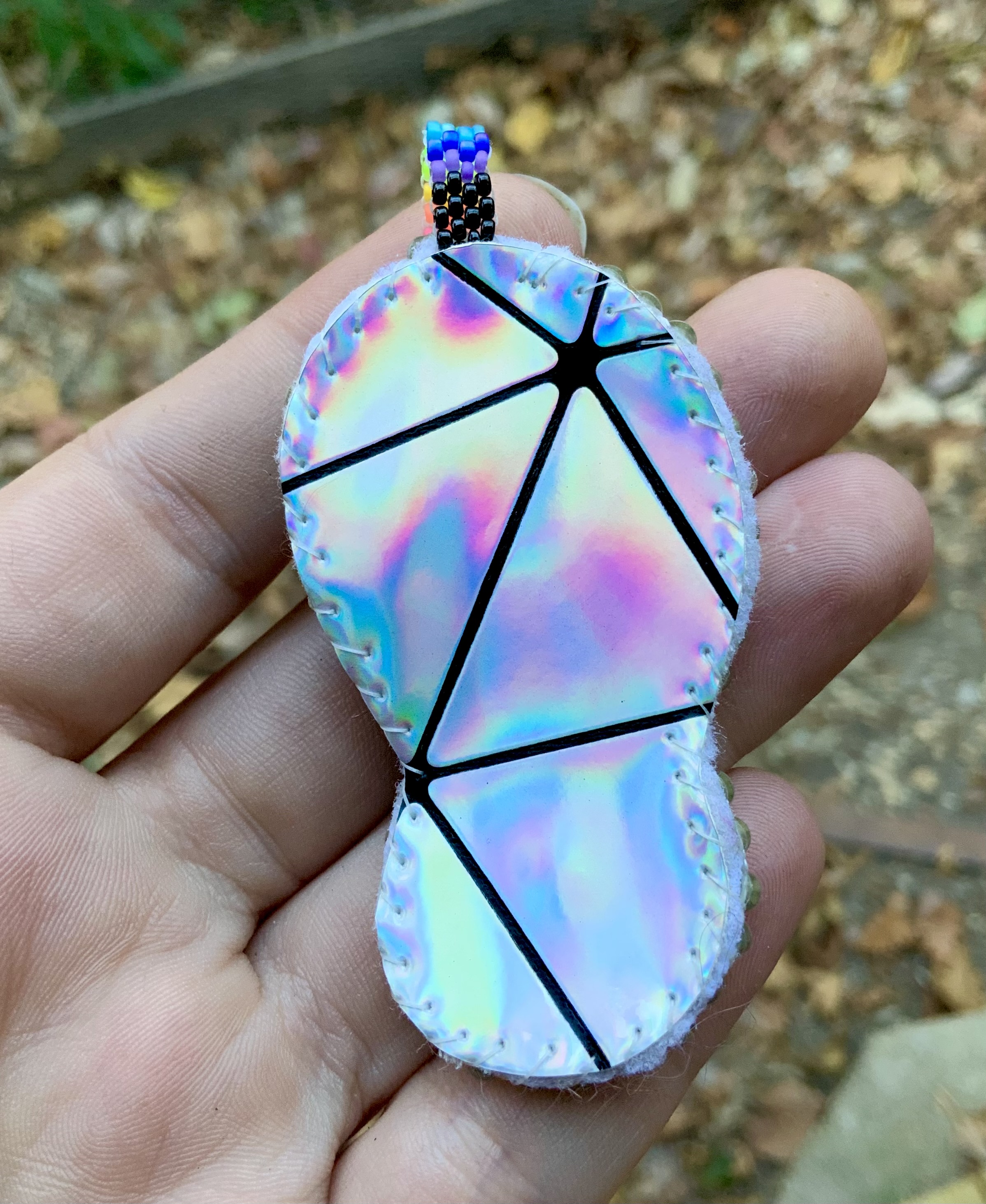 Rainbow swoop labradorite and Ethiopian opal beaded amulet