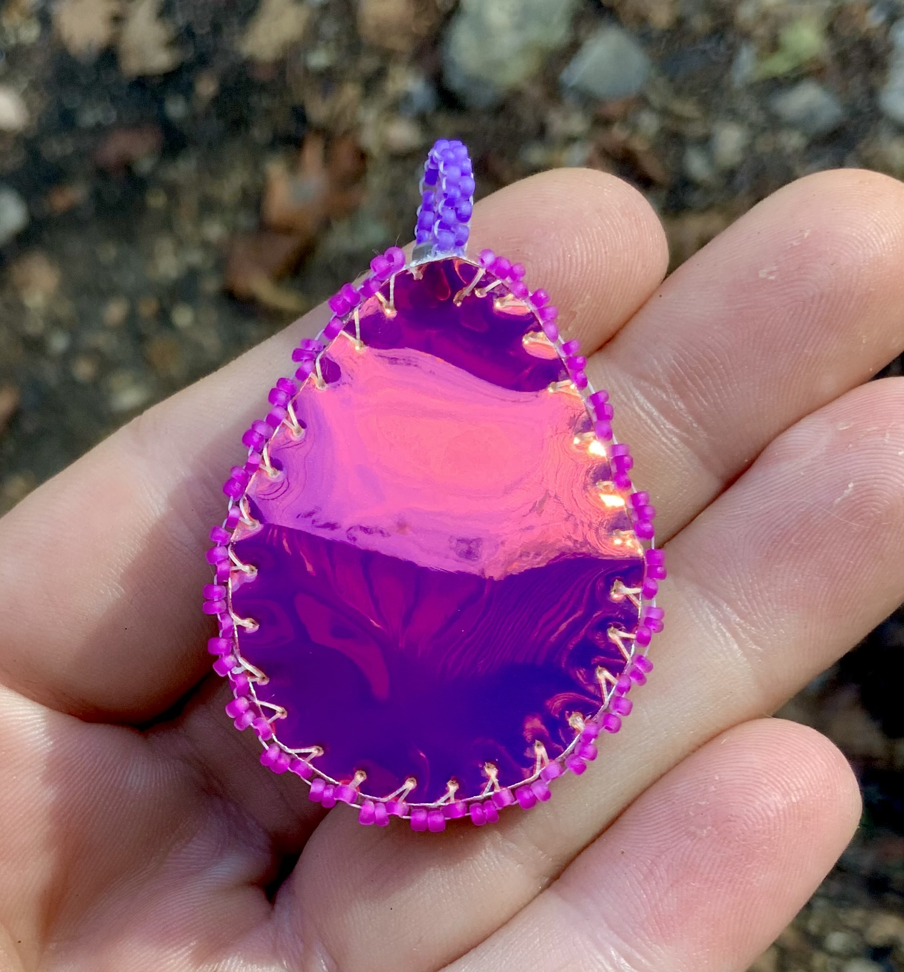 Double opal purple and green beaded pendant