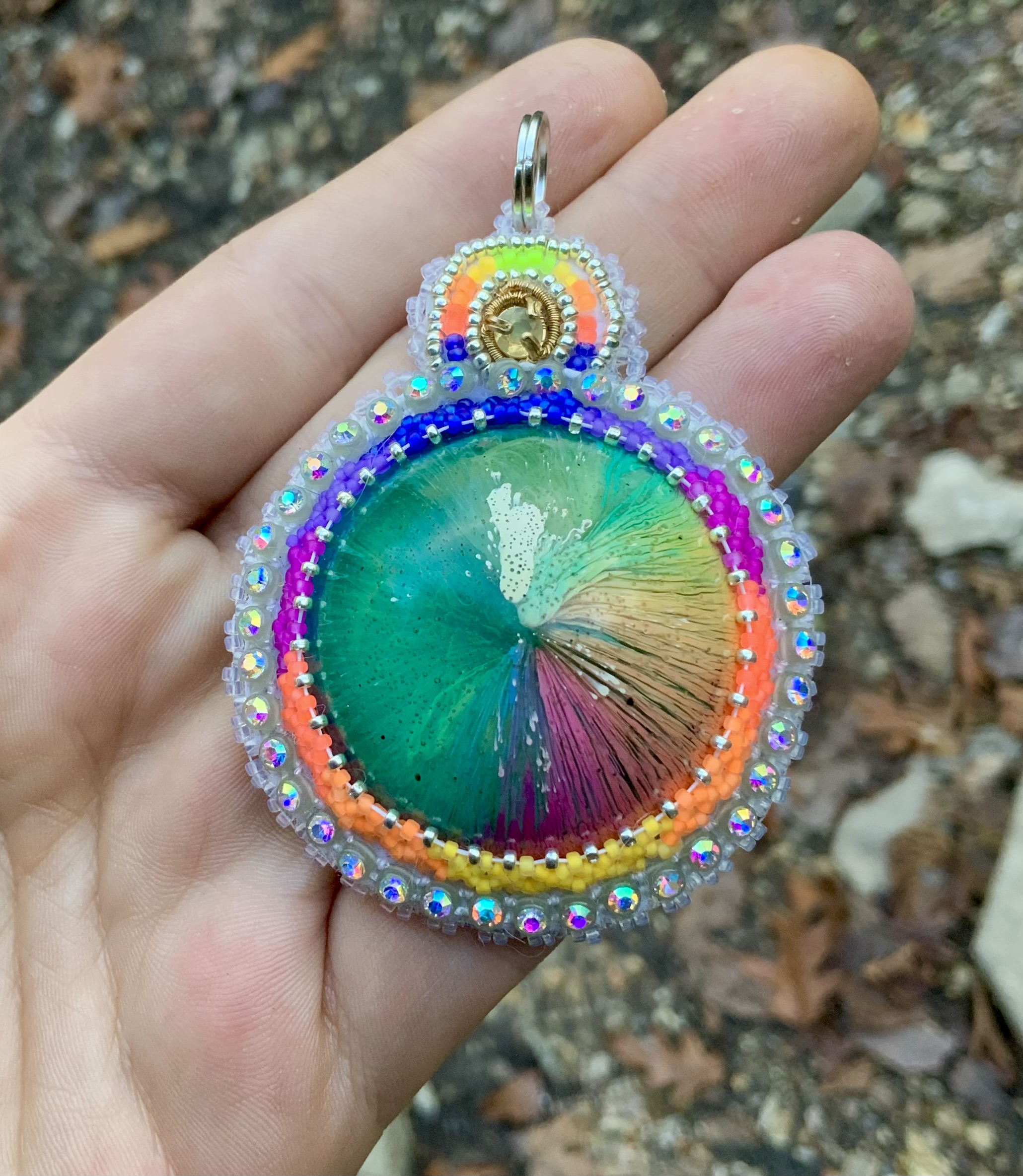 Big rainbow beaded amulet