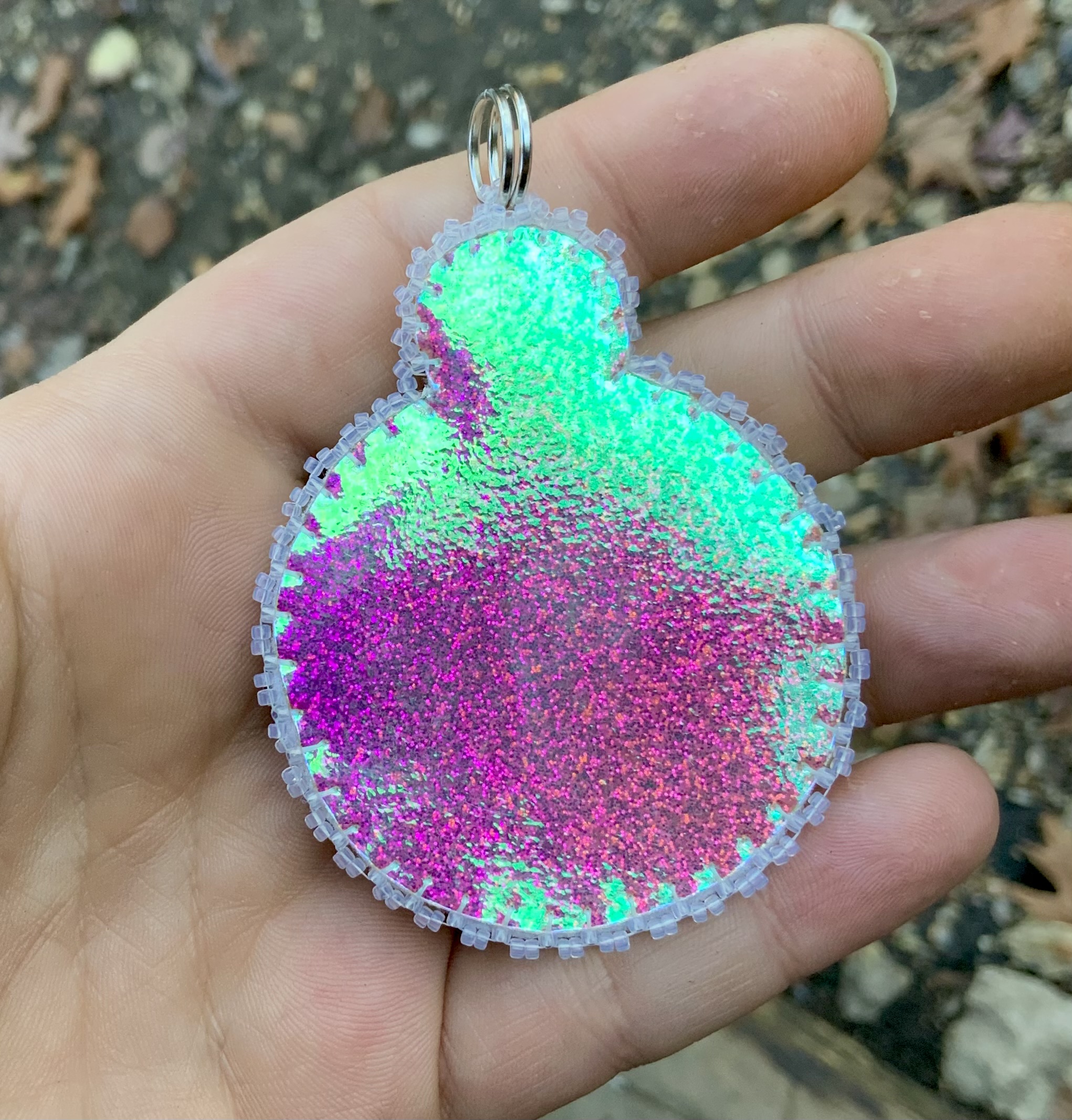 Big rainbow beaded amulet