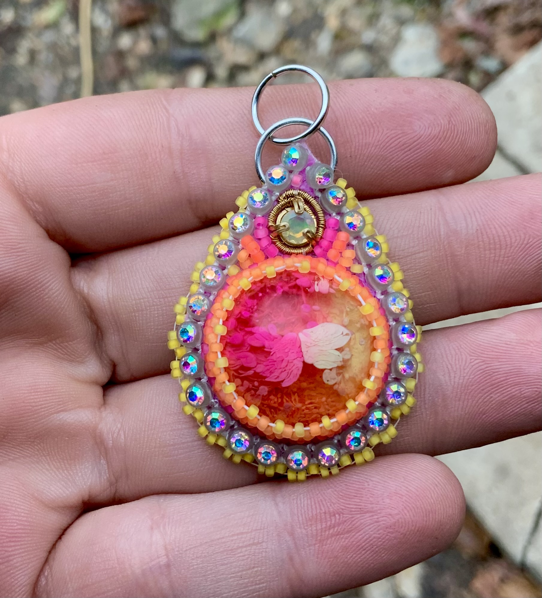 Sunshine candy blop beaded pendant with opal wire wrap