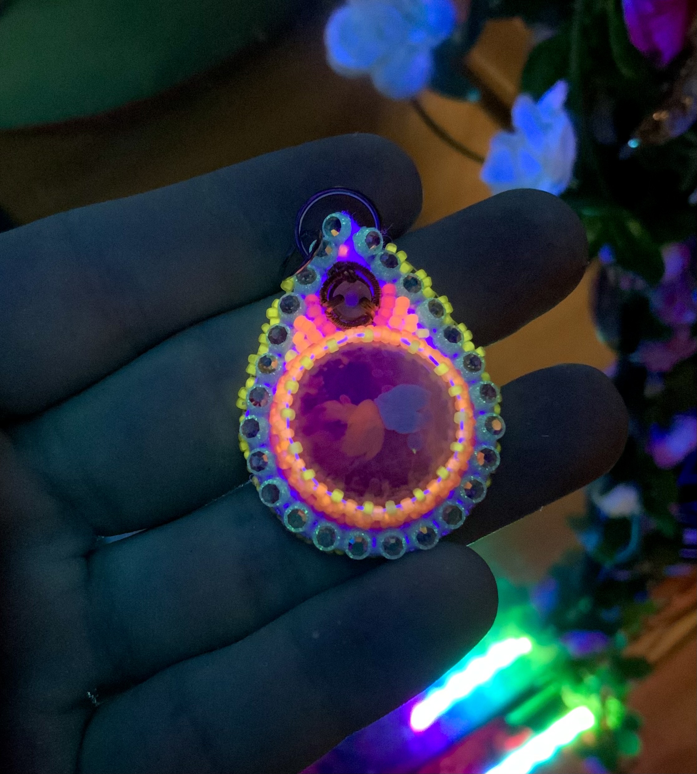 Sunshine candy blop beaded pendant with opal wire wrap
