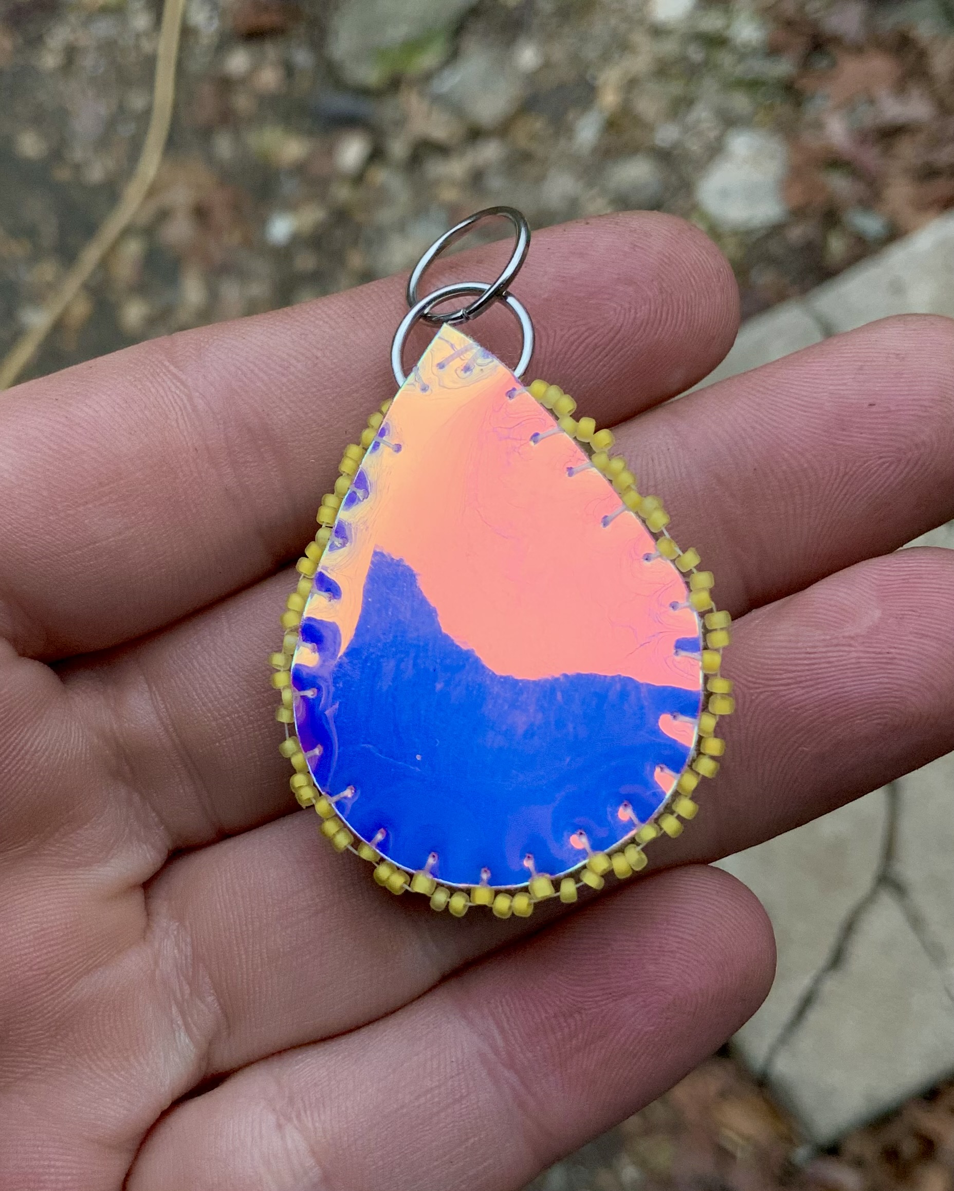 Sunshine candy blop beaded pendant with opal wire wrap