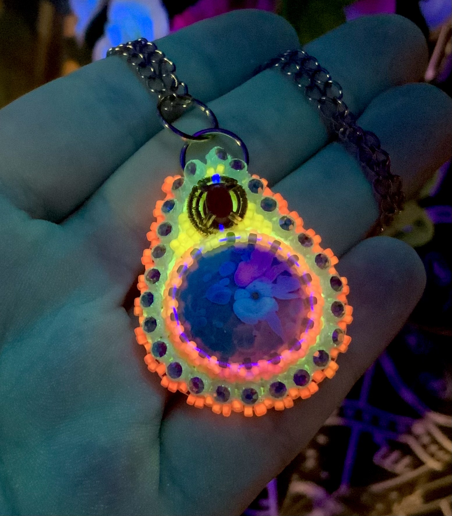 Pink fire beaded pendant with ruby