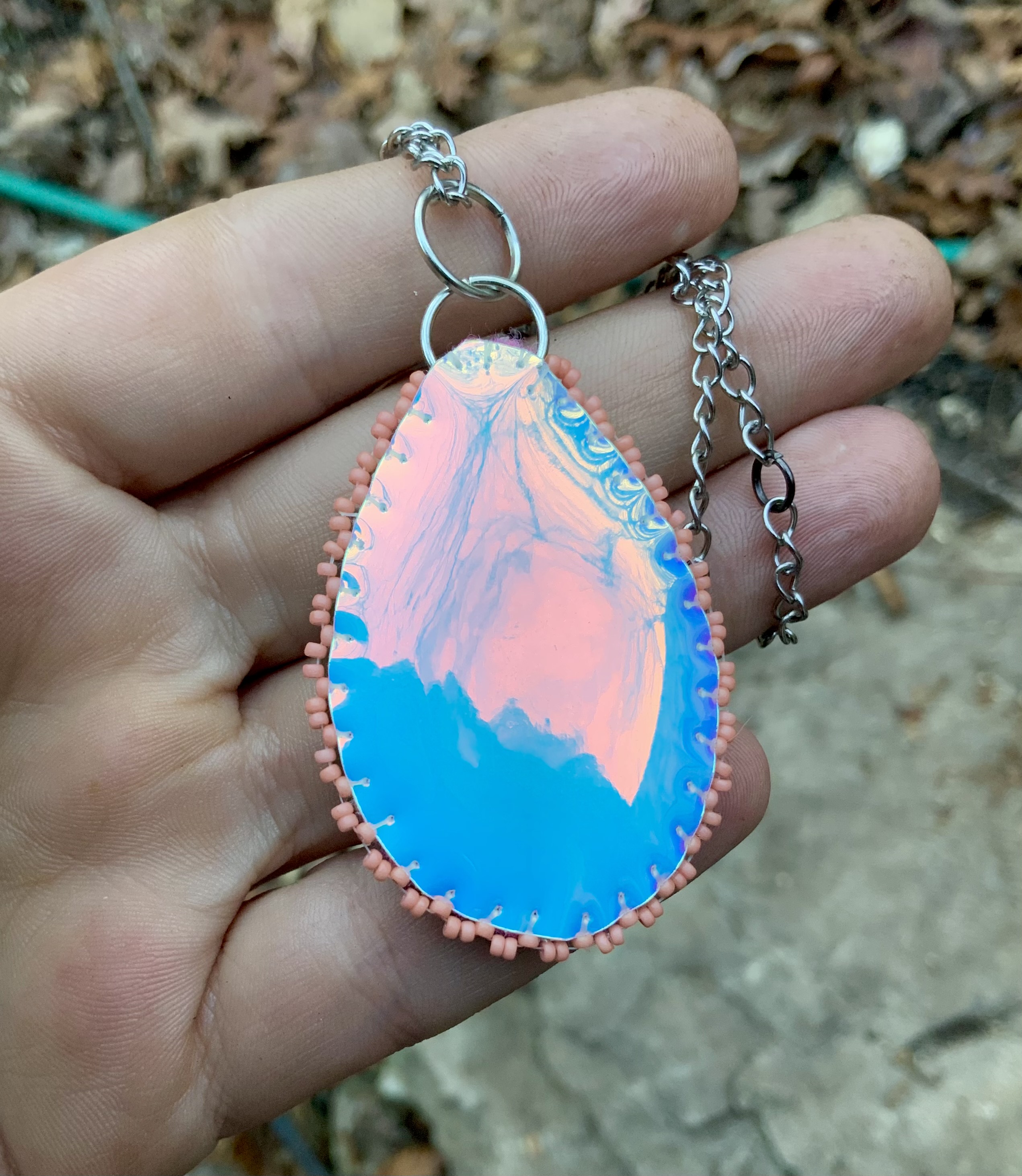 Pink glow beaded jade pendant with labradorite 
