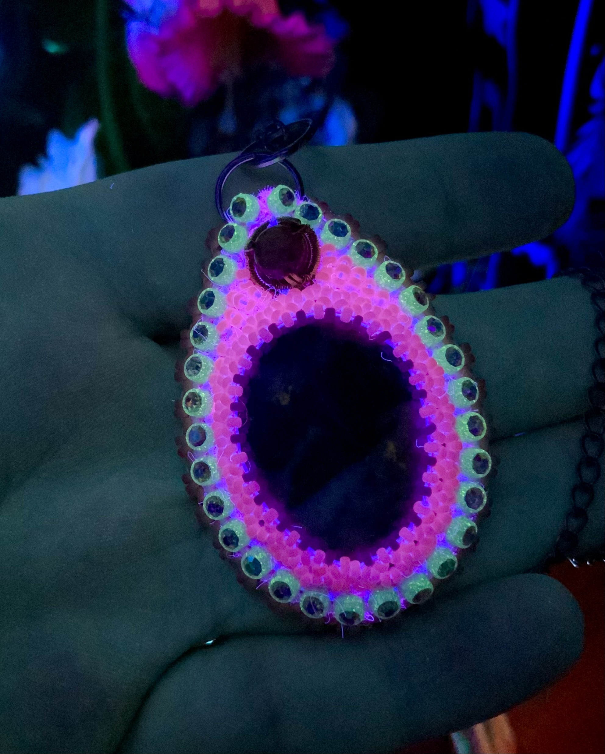 Pink glow beaded jade pendant with labradorite 