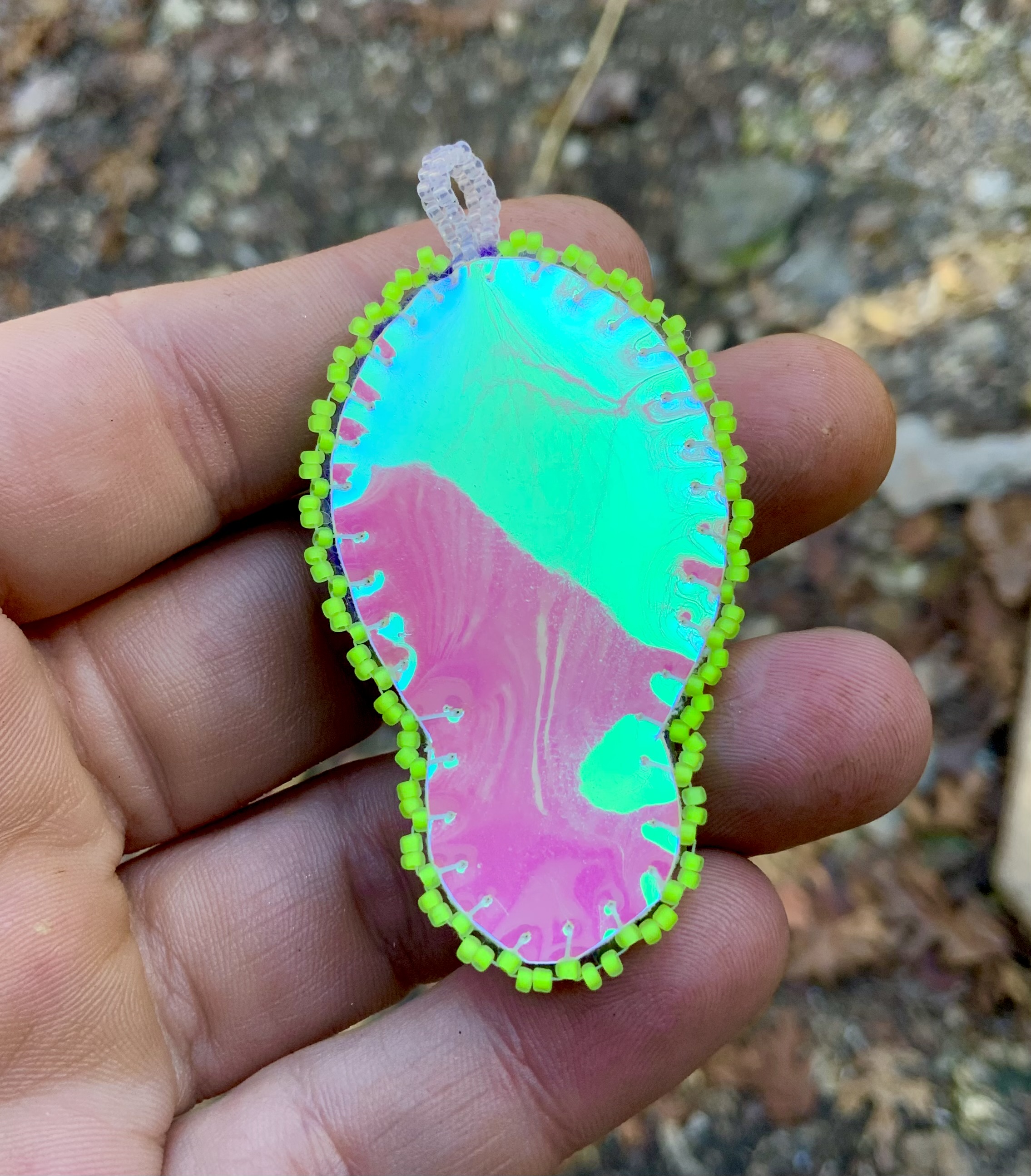 Holographic stars beaded color changey Blacklight reactive pendant