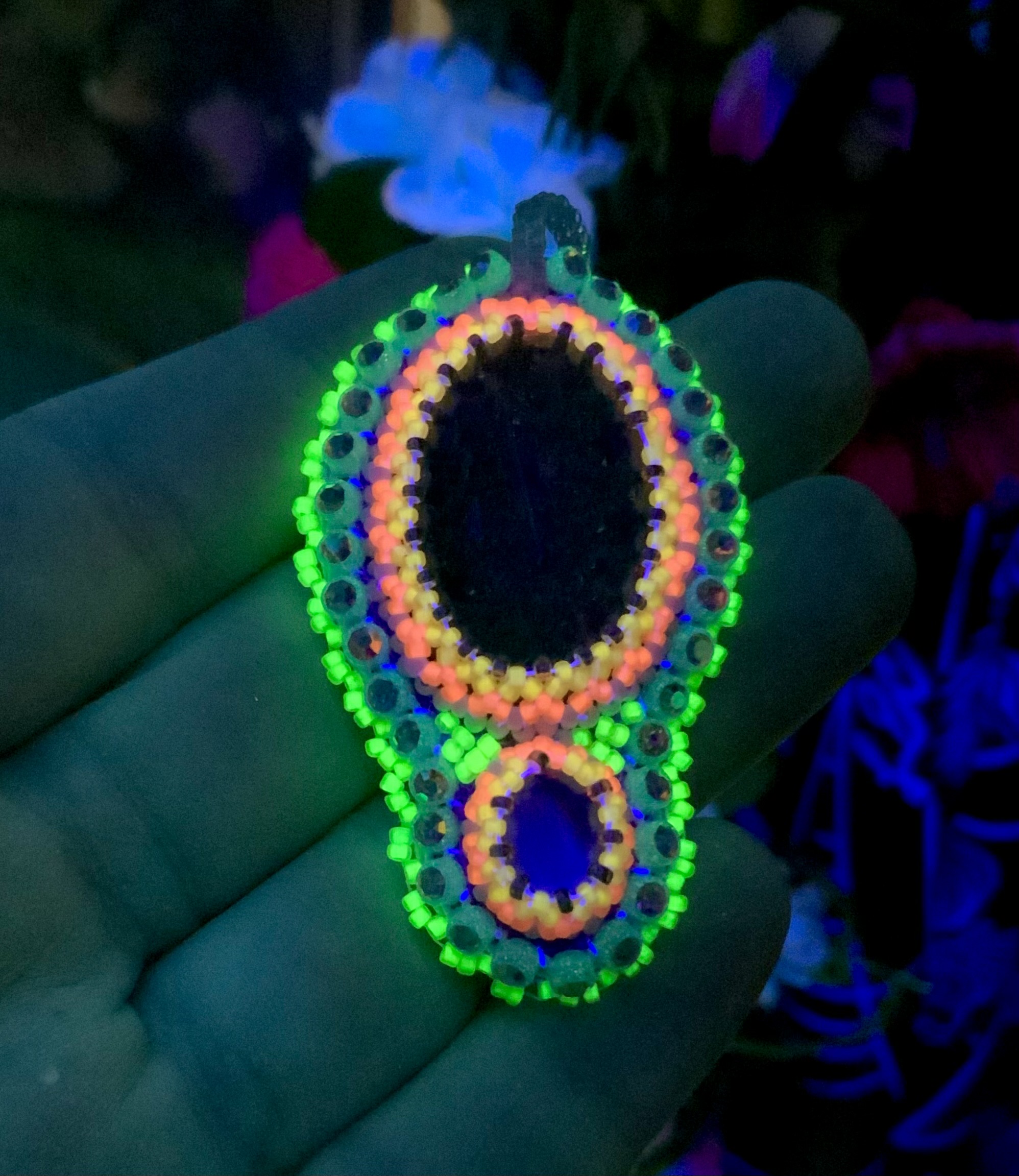 Holographic stars beaded color changey Blacklight reactive pendant