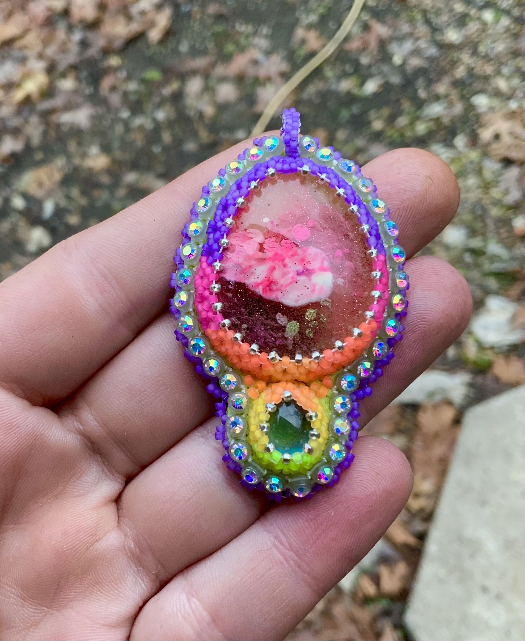 Purple vaporwave beaded pendant 