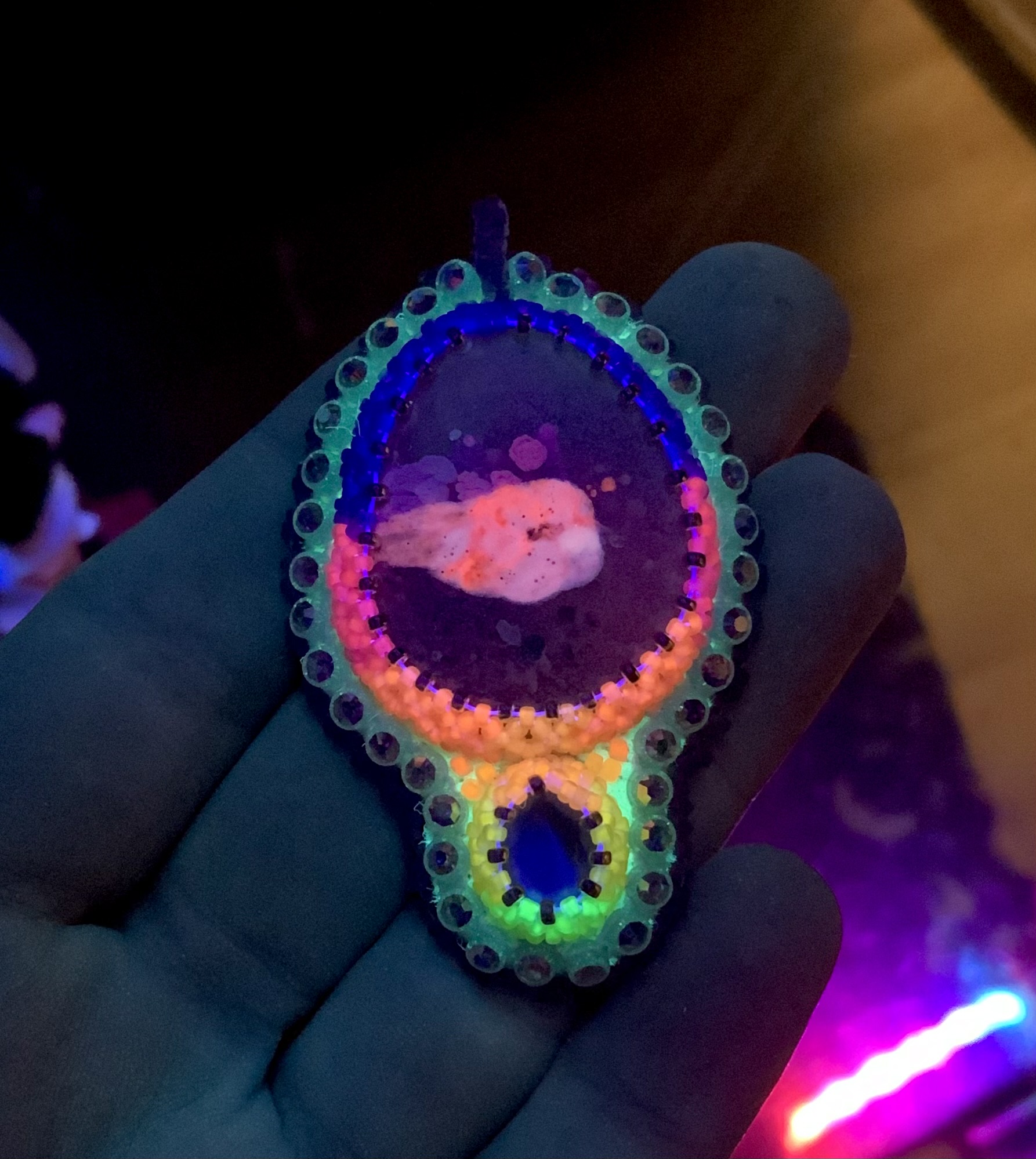 Purple vaporwave beaded pendant 
