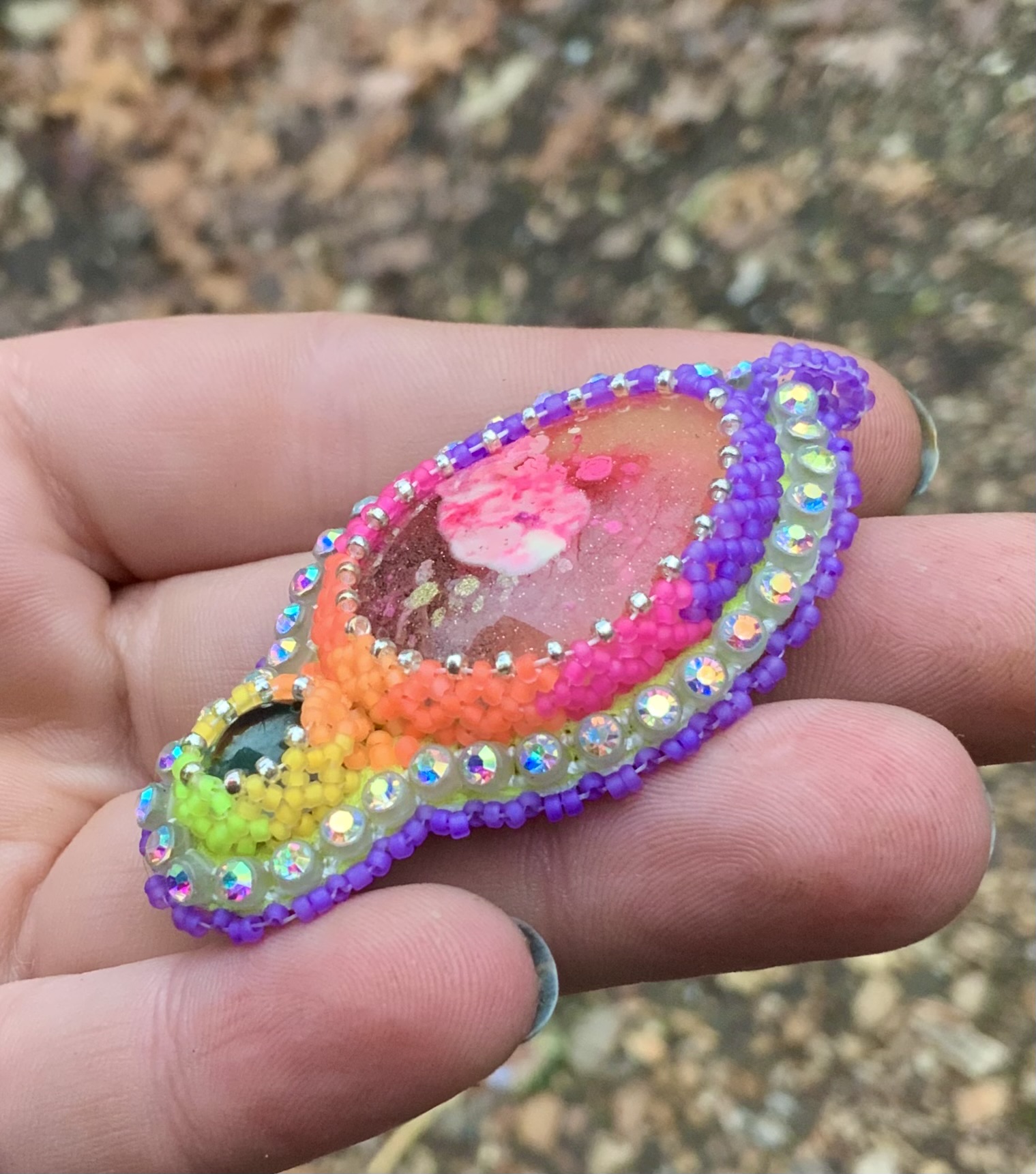 Purple vaporwave beaded pendant 