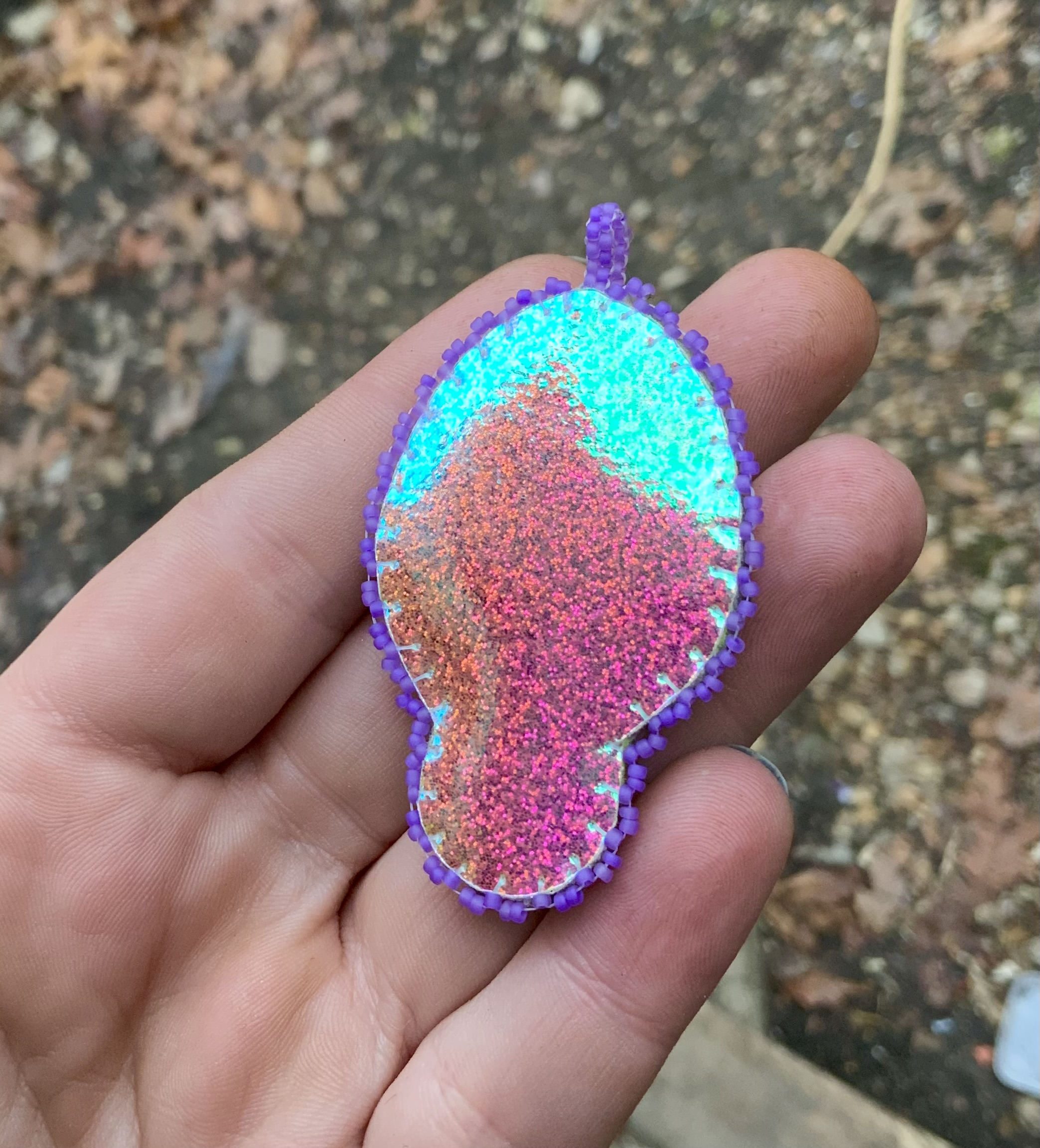 Purple vaporwave beaded pendant 