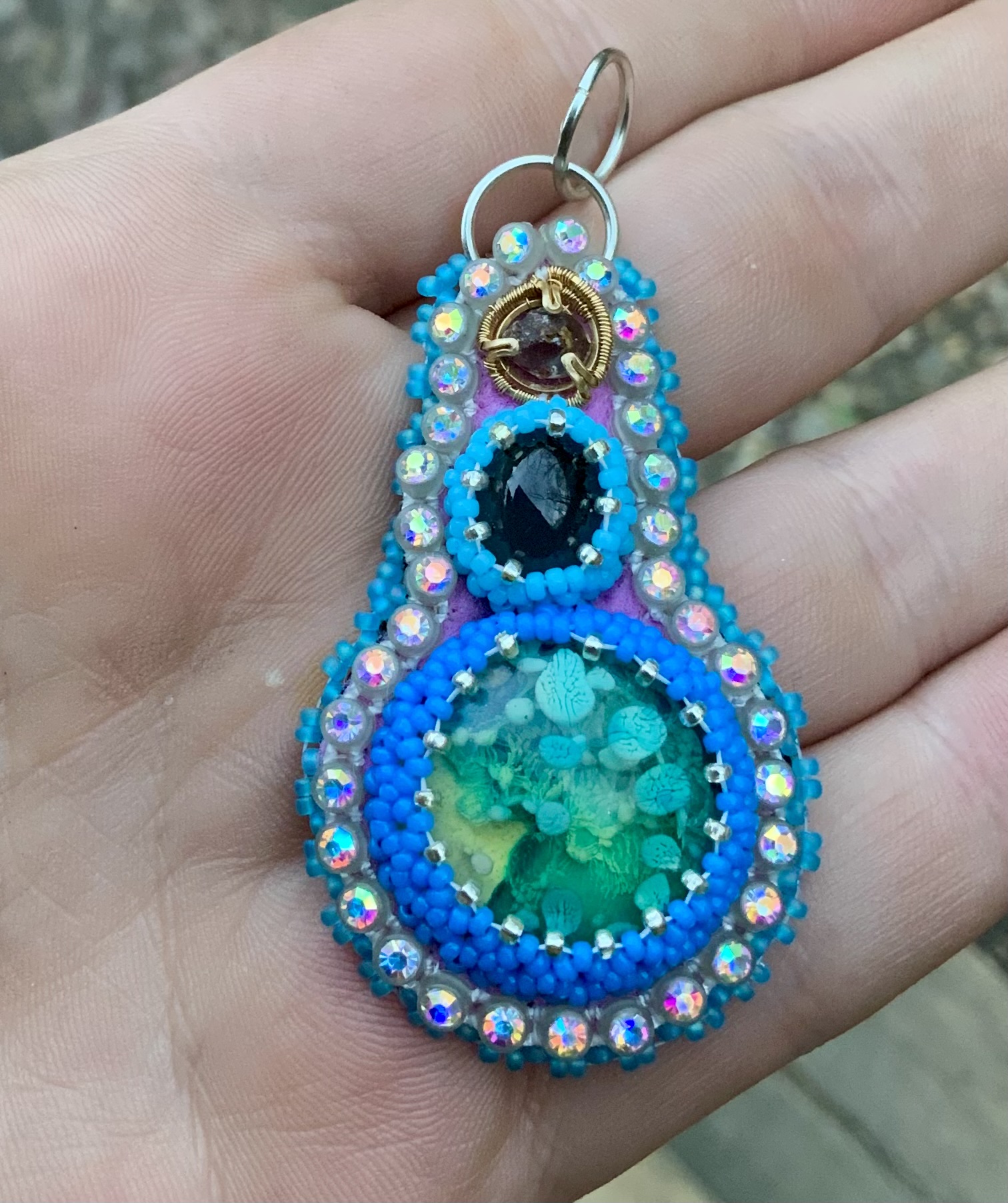 Blue Tri beaded pendant with alexandrite 