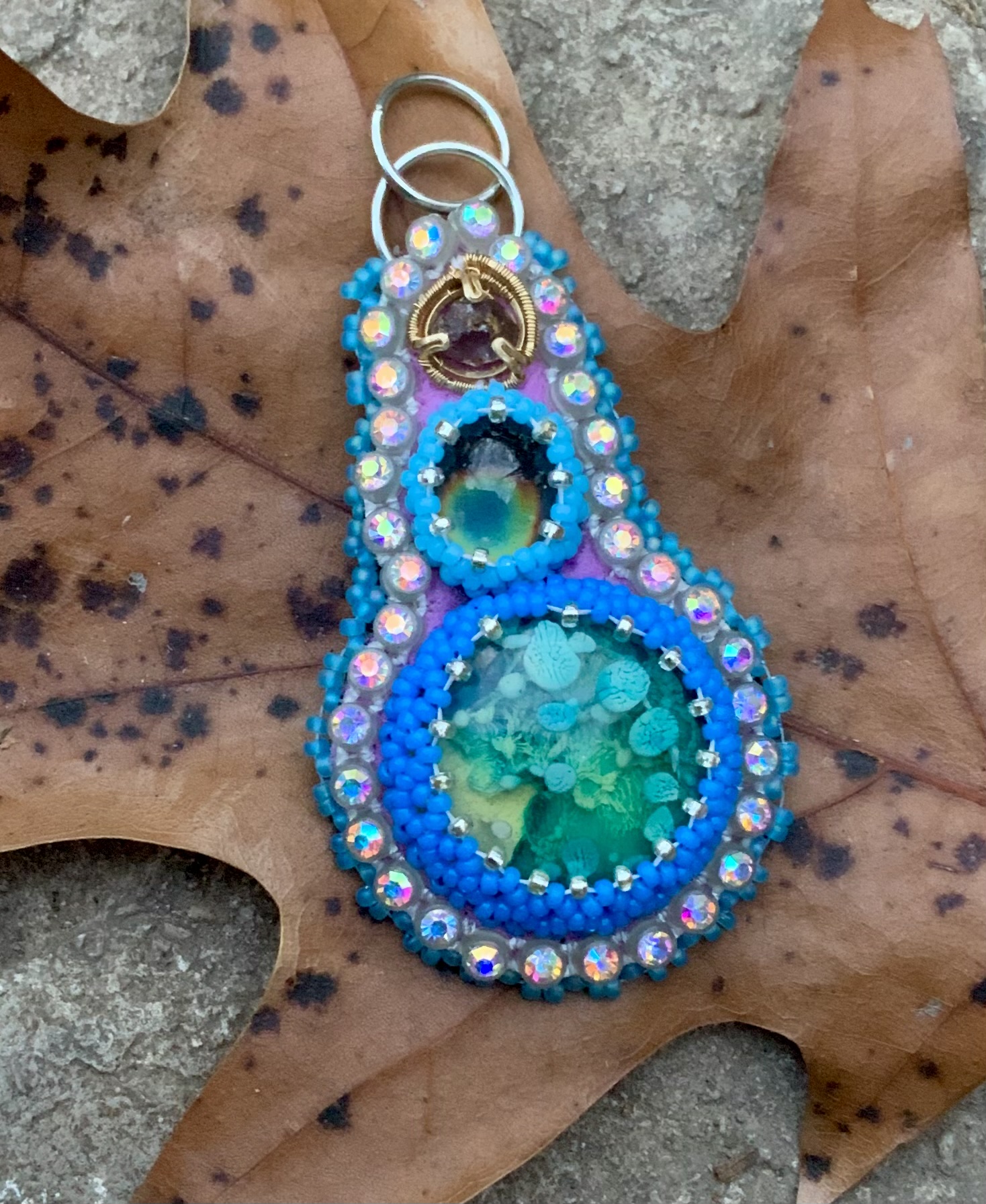 Blue Tri beaded pendant with alexandrite 