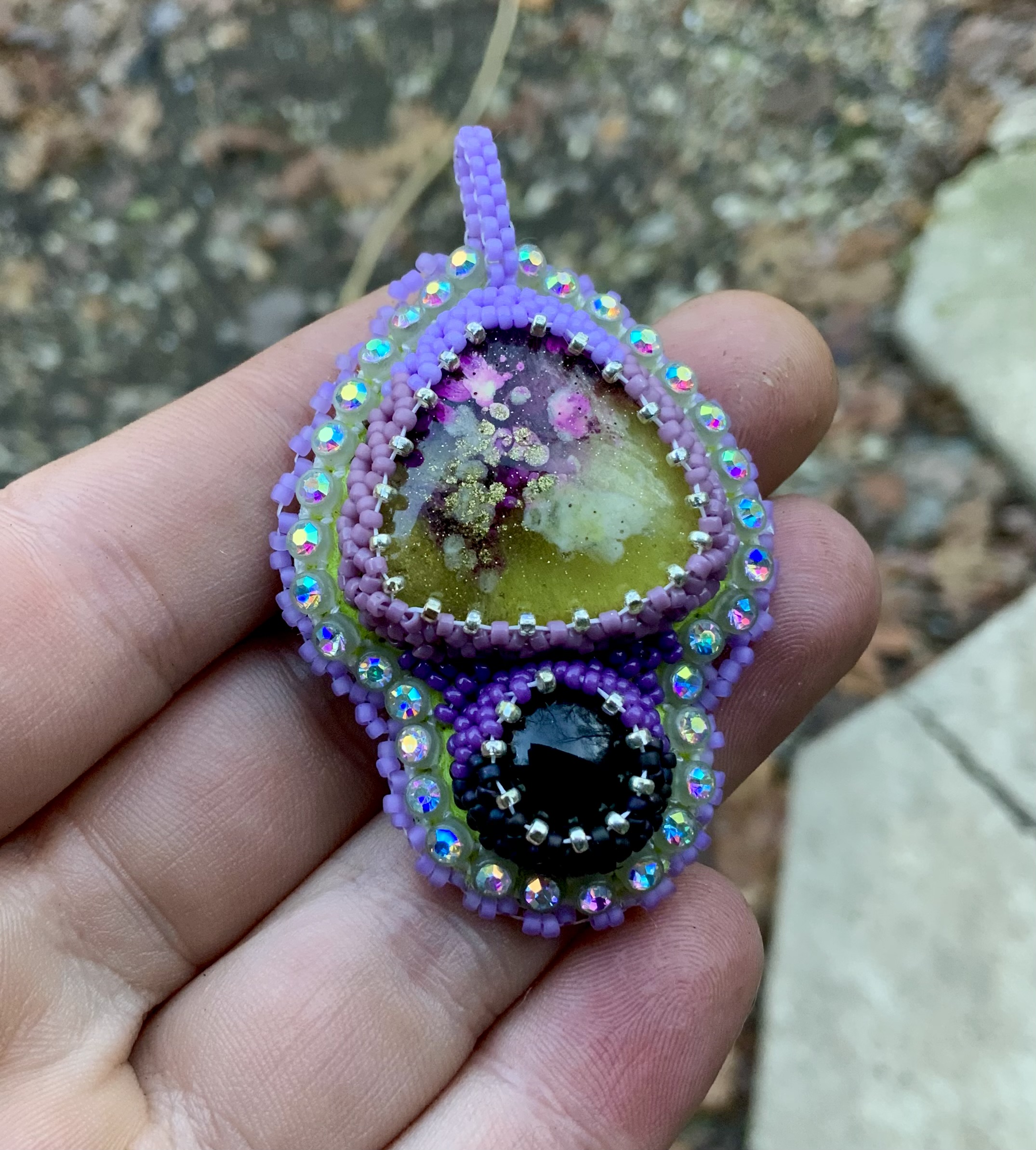 Mushroom color changing beaded pendant