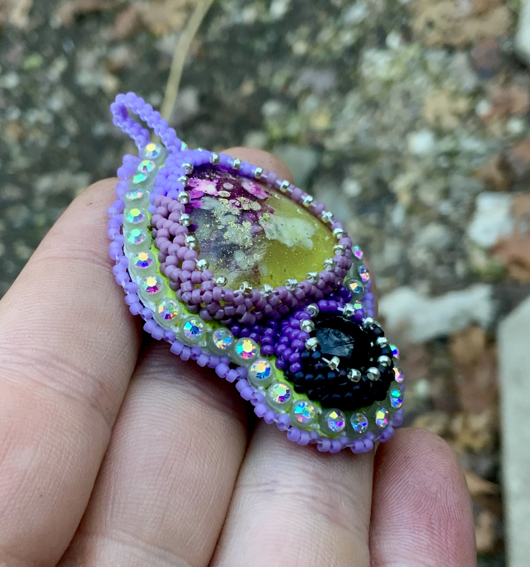 Mushroom color changing beaded pendant