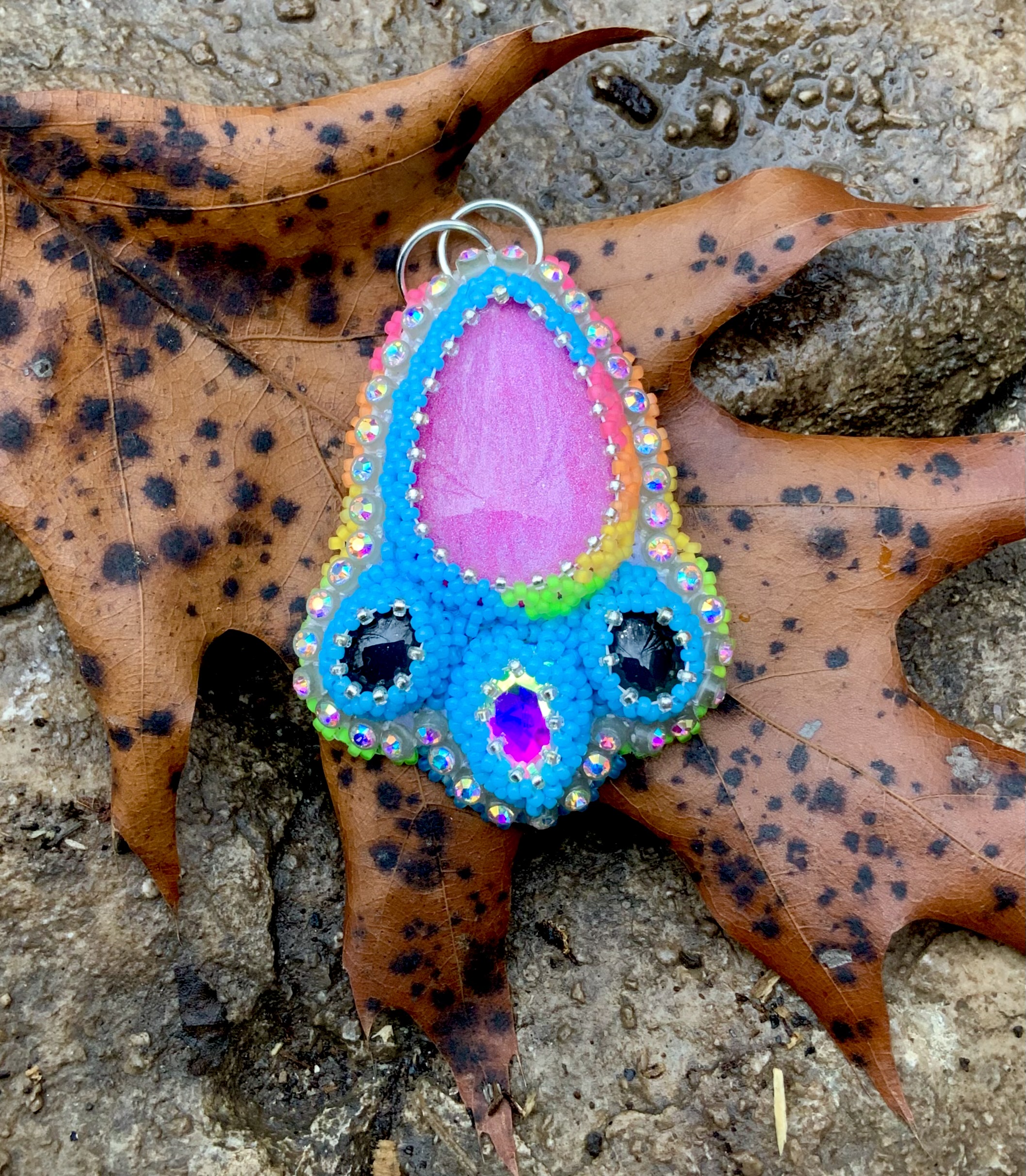 Pink princess pastel rainbow beaded pendant