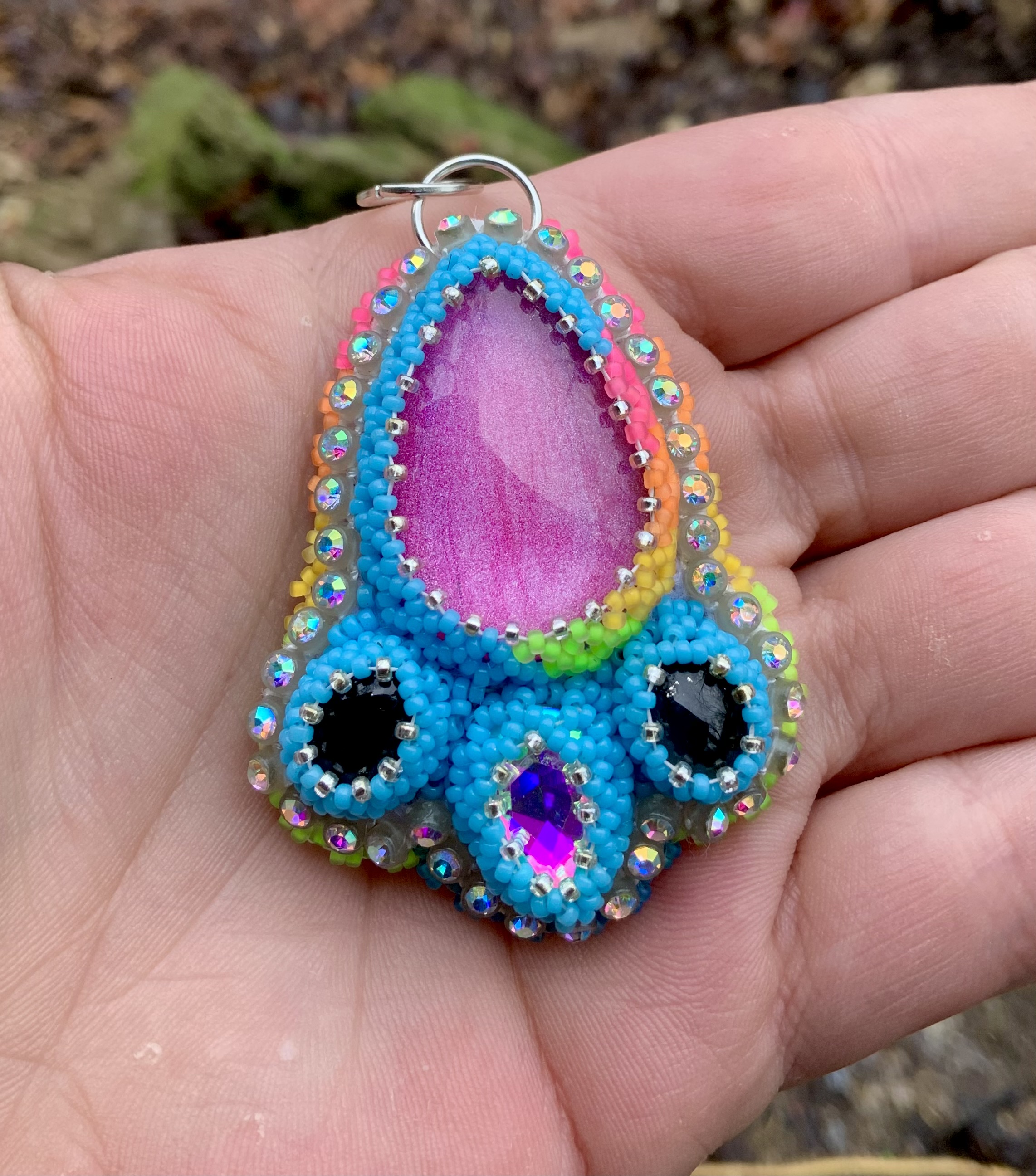 Pink princess pastel rainbow beaded pendant