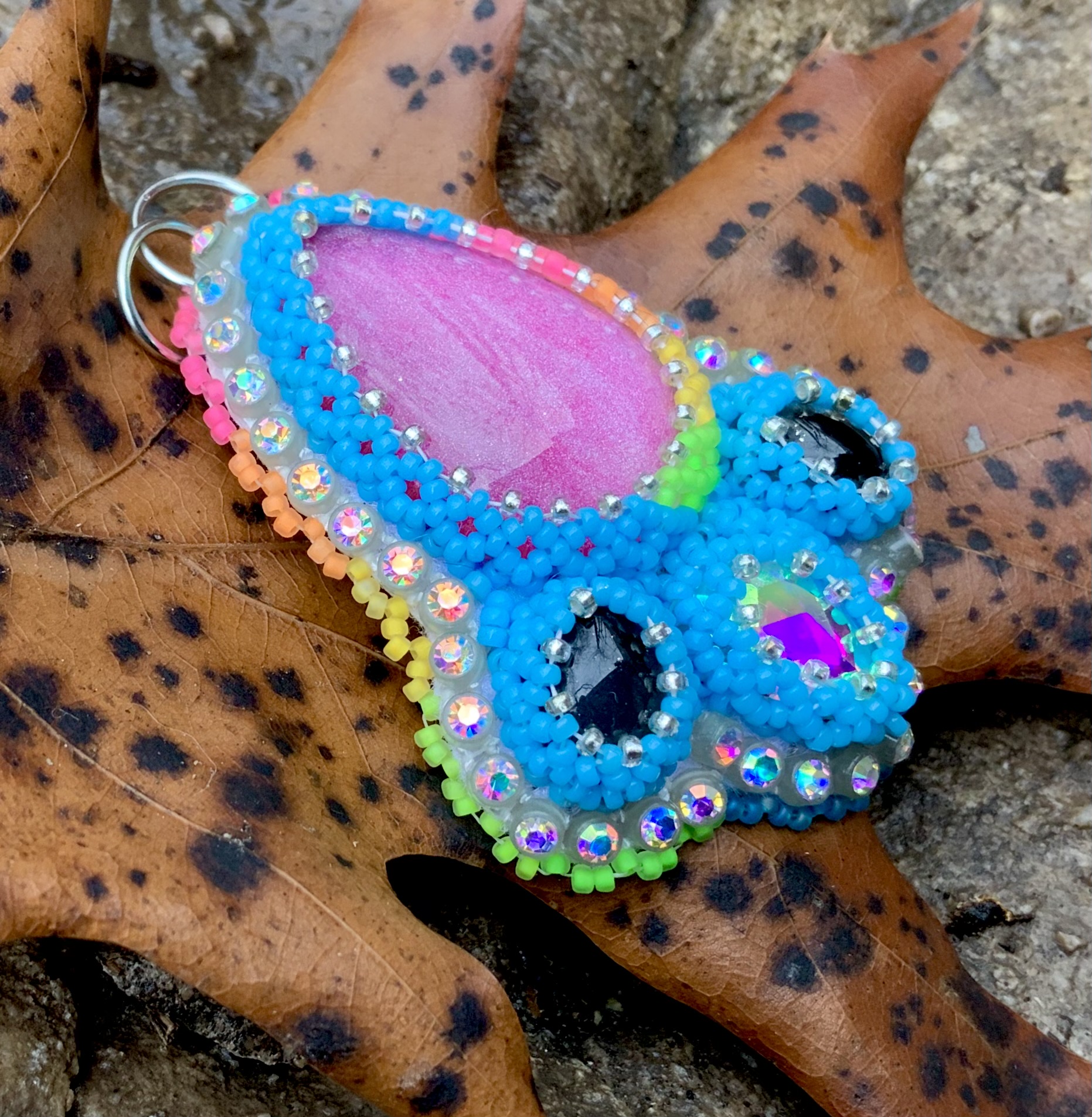 Pink princess pastel rainbow beaded pendant