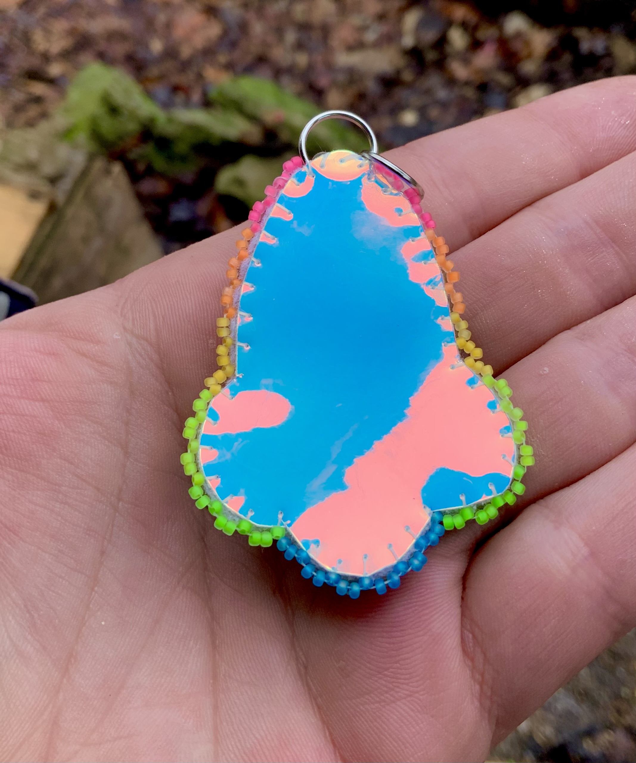 Pink princess pastel rainbow beaded pendant