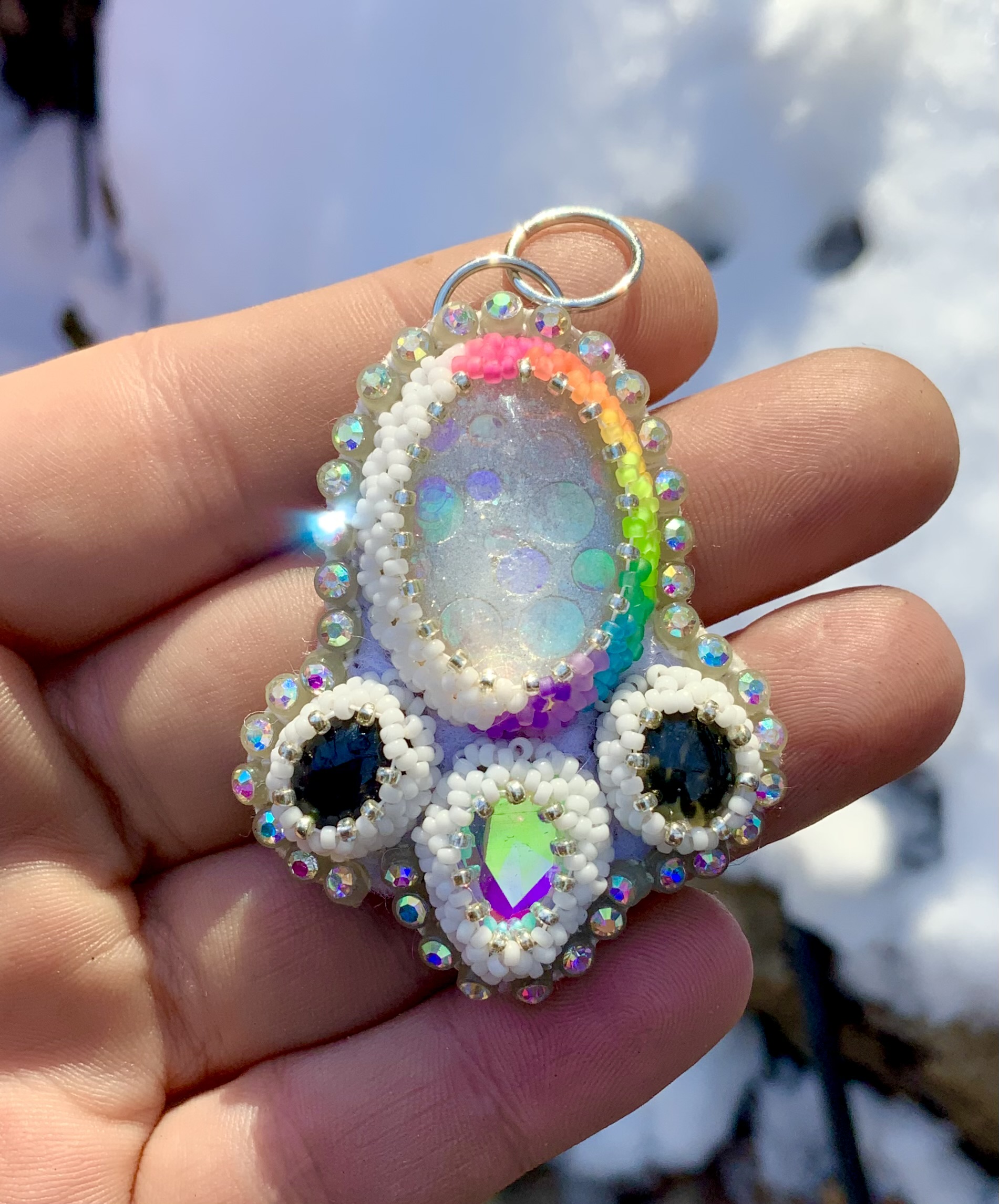 Neon rainbow Ice princess beaded pendant