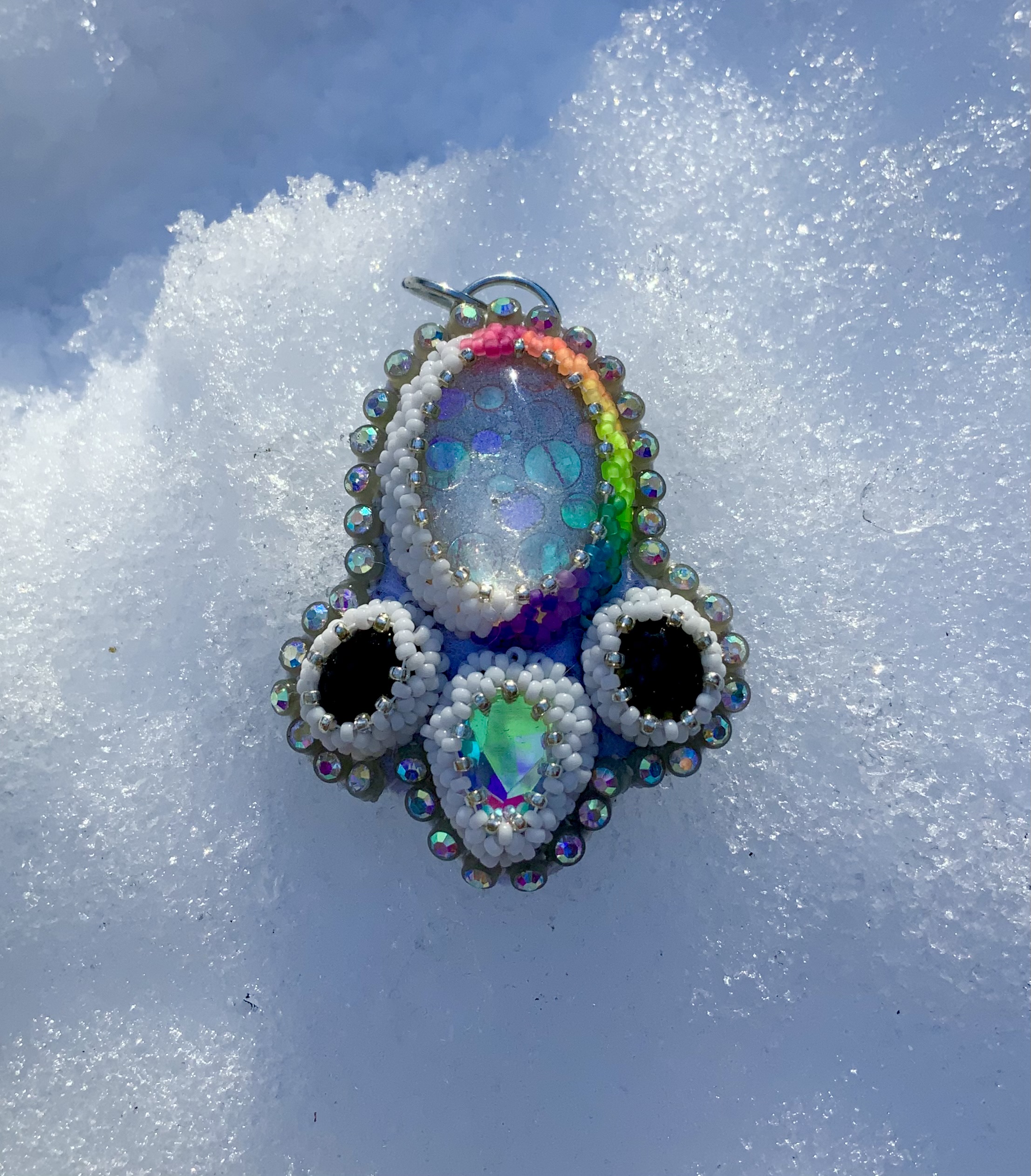 Neon rainbow Ice princess beaded pendant