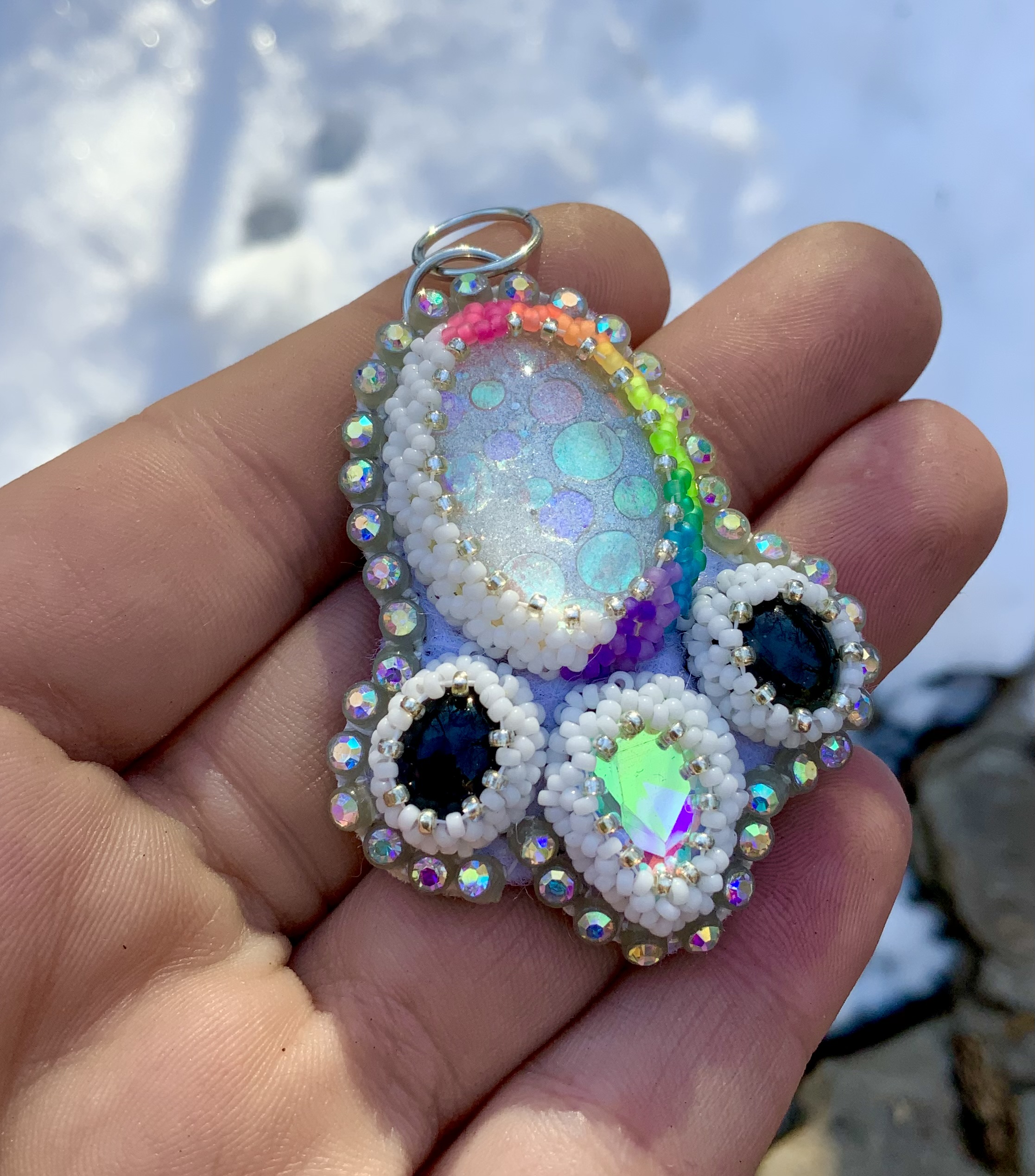 Neon rainbow Ice princess beaded pendant