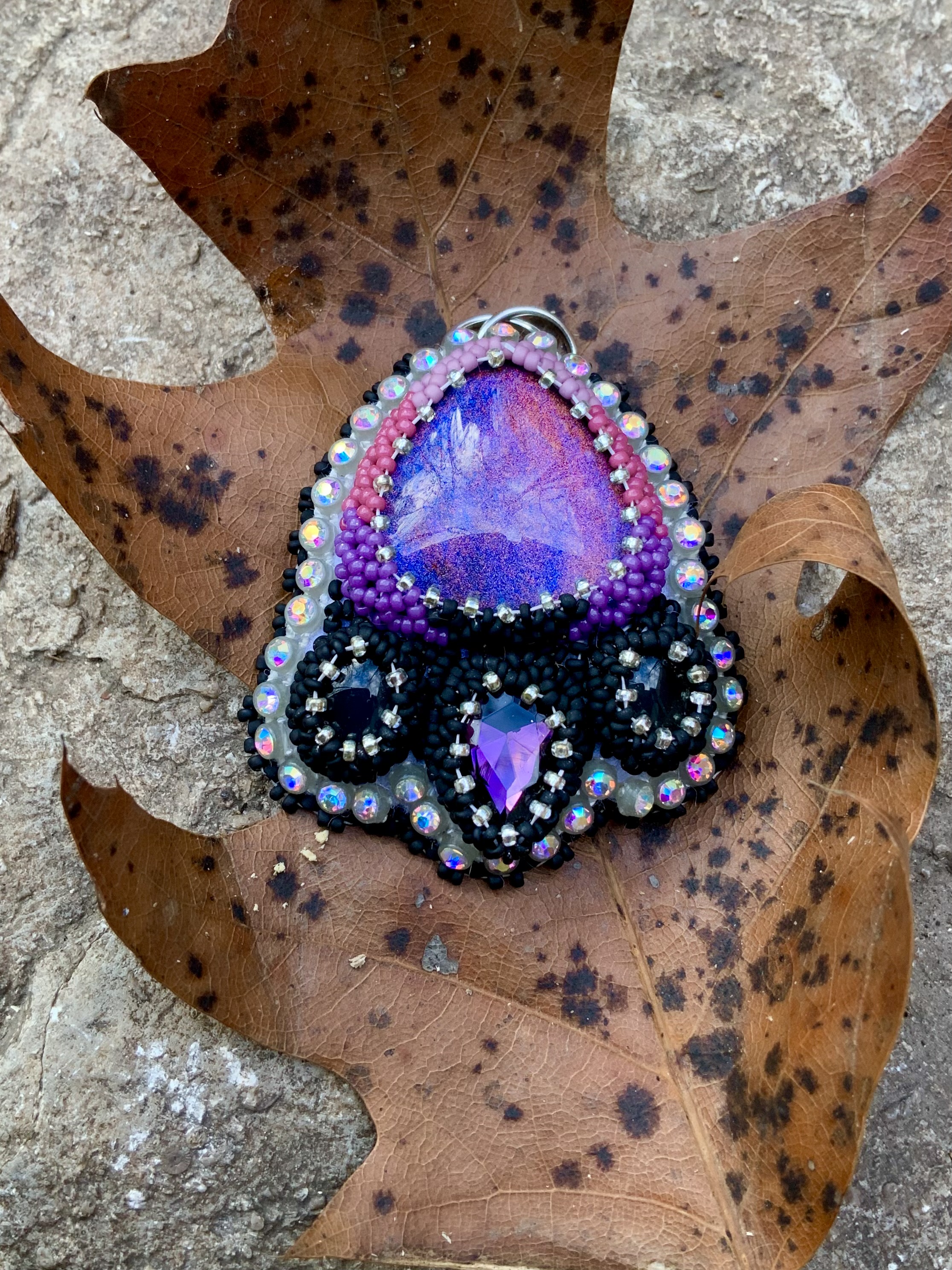 Gothic purples iridescent beaded pendant
