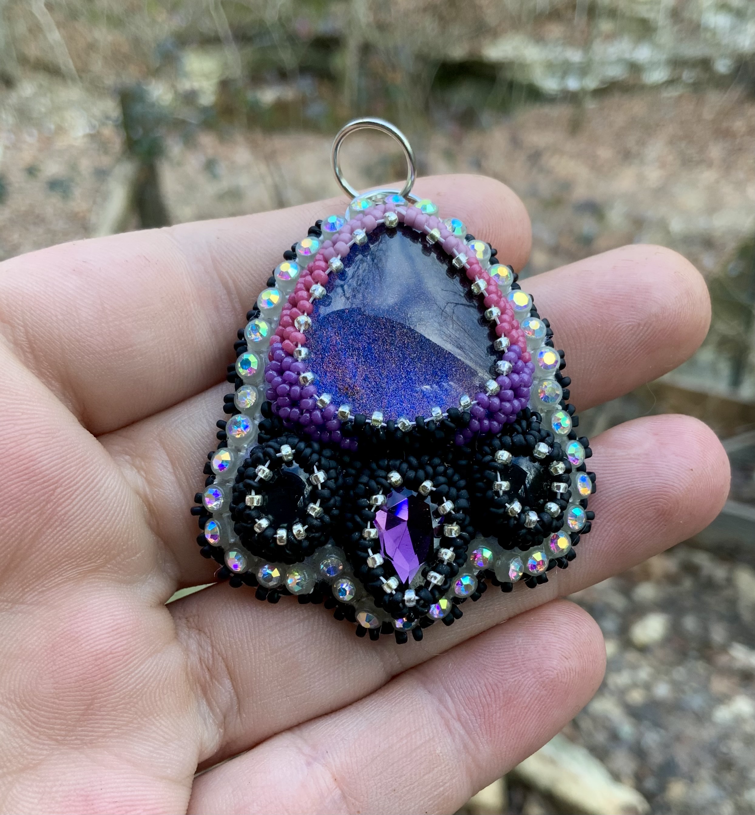 Gothic purples iridescent beaded pendant