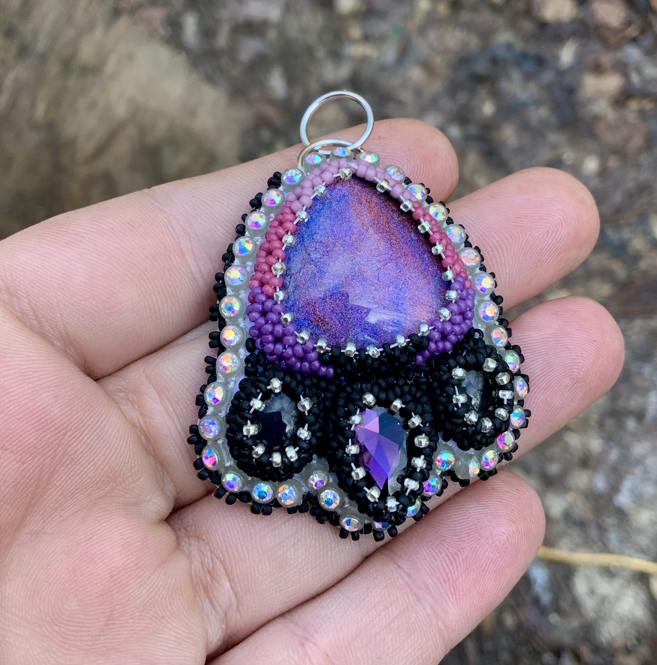 Gothic purples iridescent beaded pendant