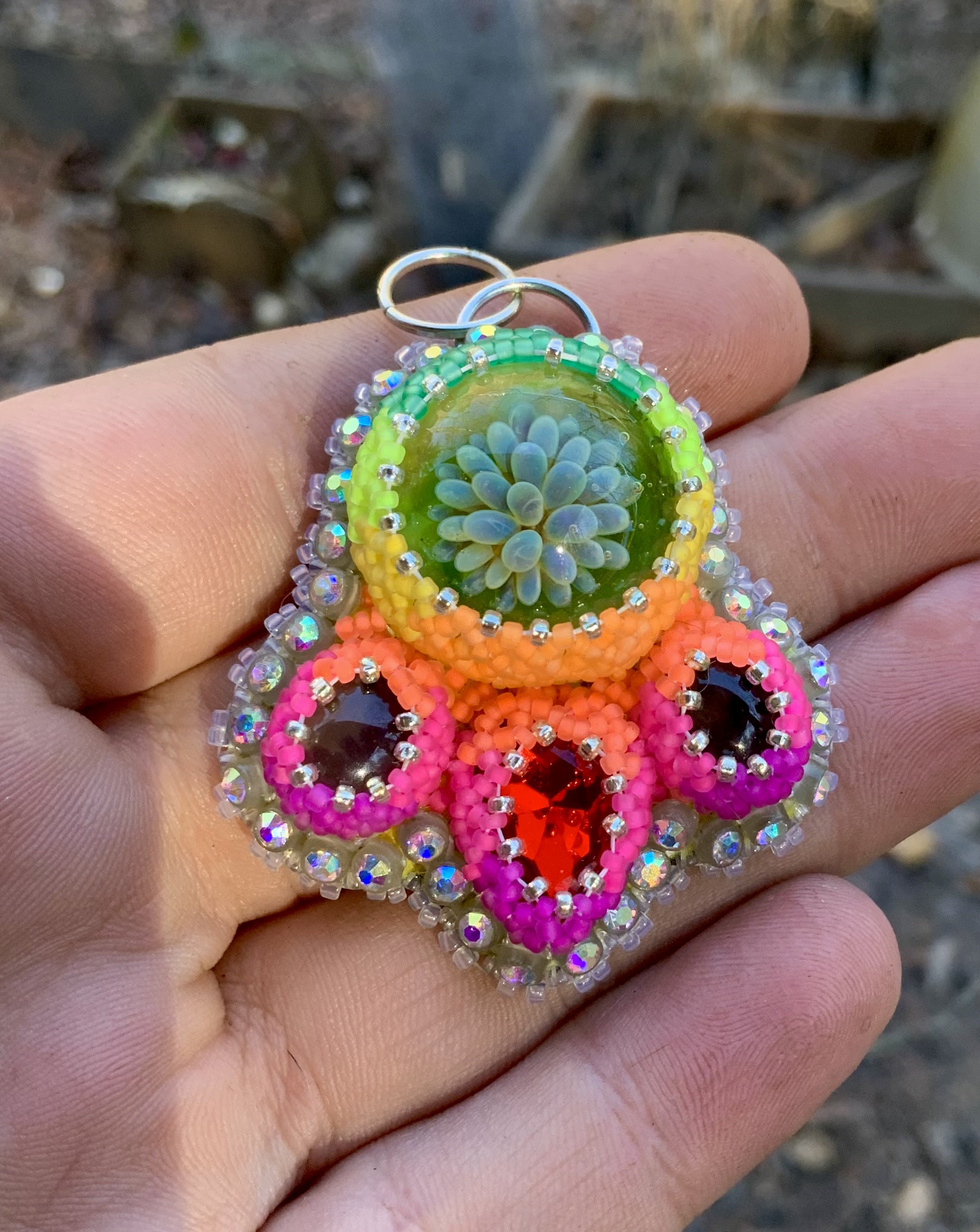 Sunrise ocean amoeba beaded pendant 
