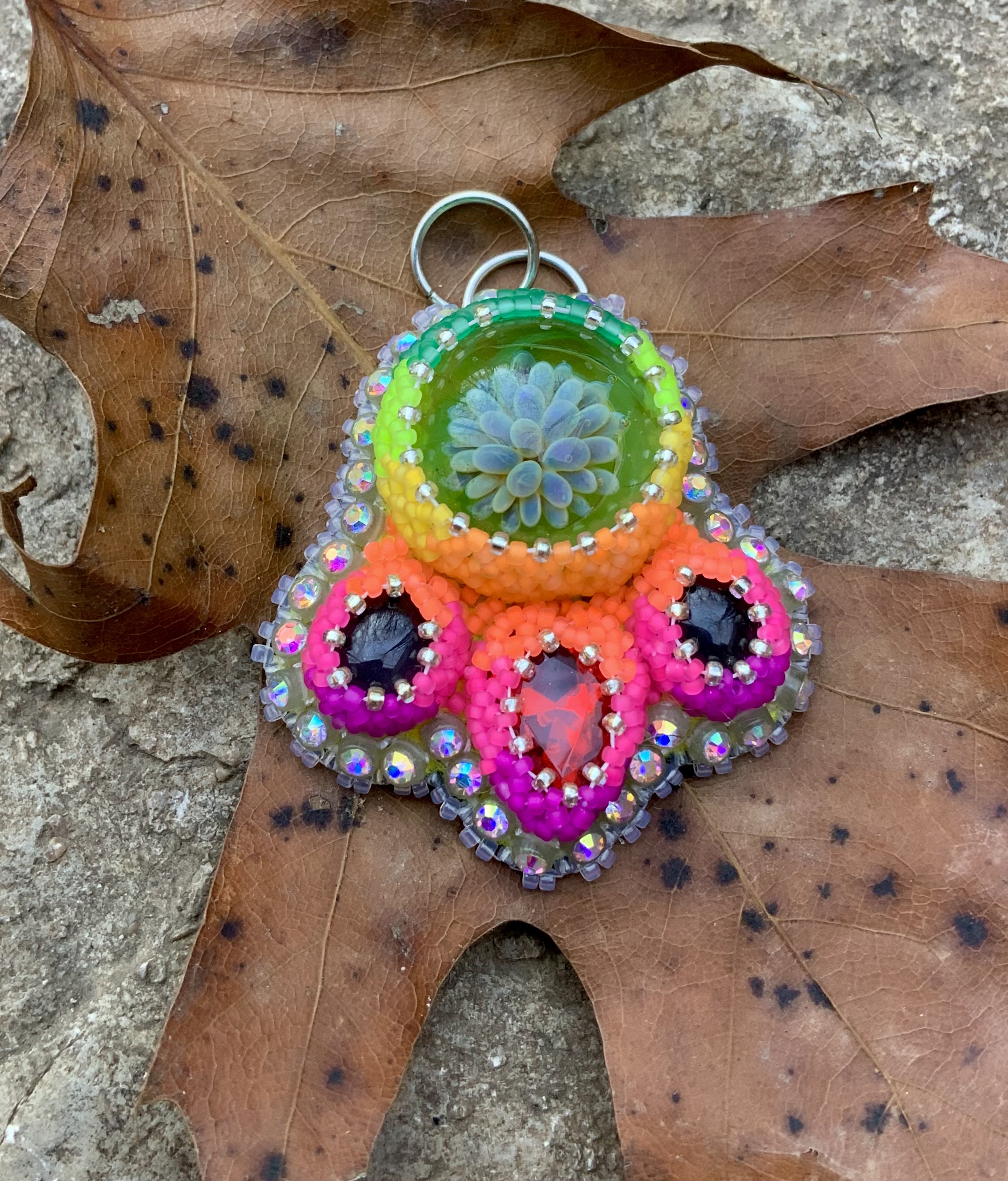 Sunrise ocean amoeba beaded pendant 