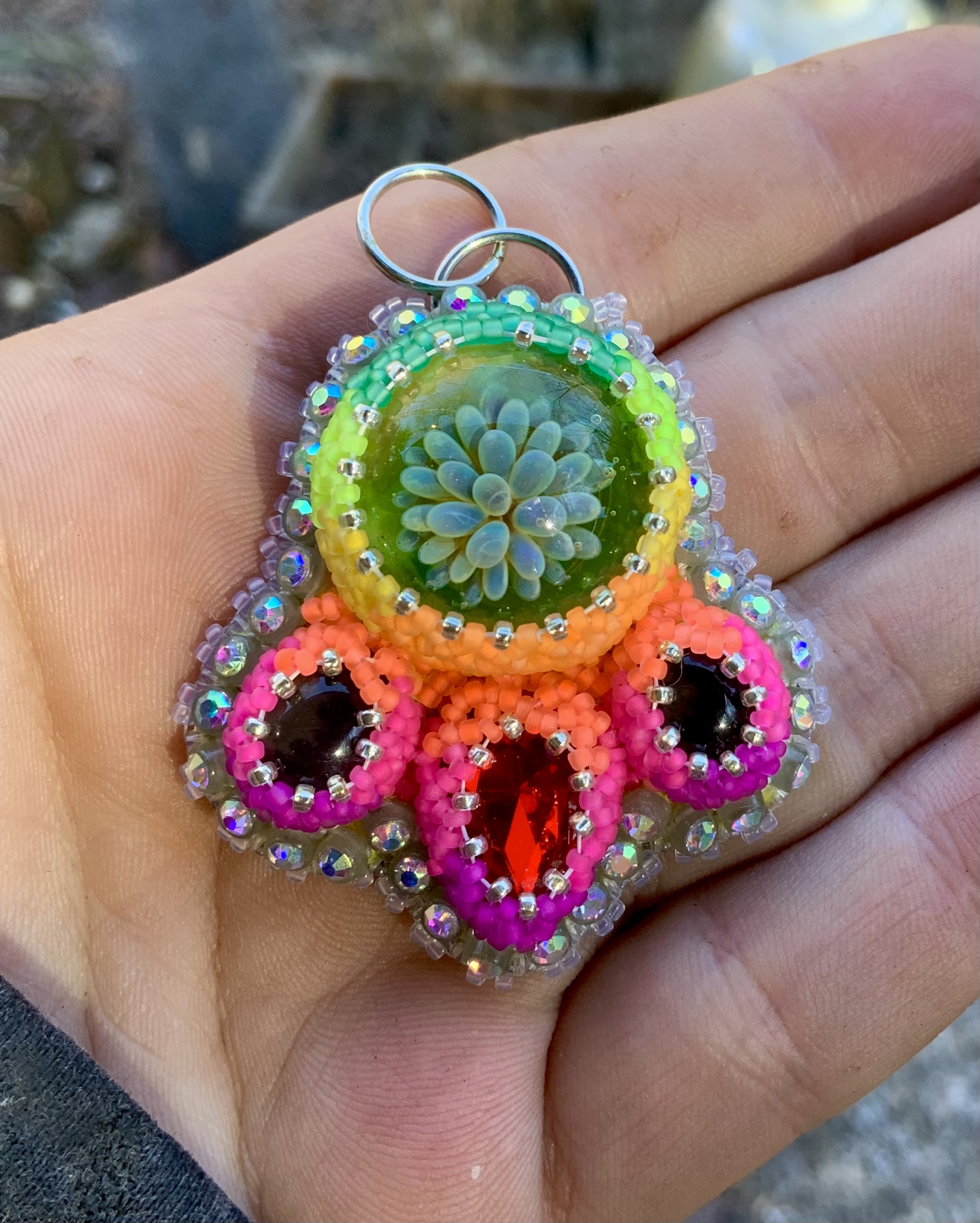 Sunrise ocean amoeba beaded pendant 